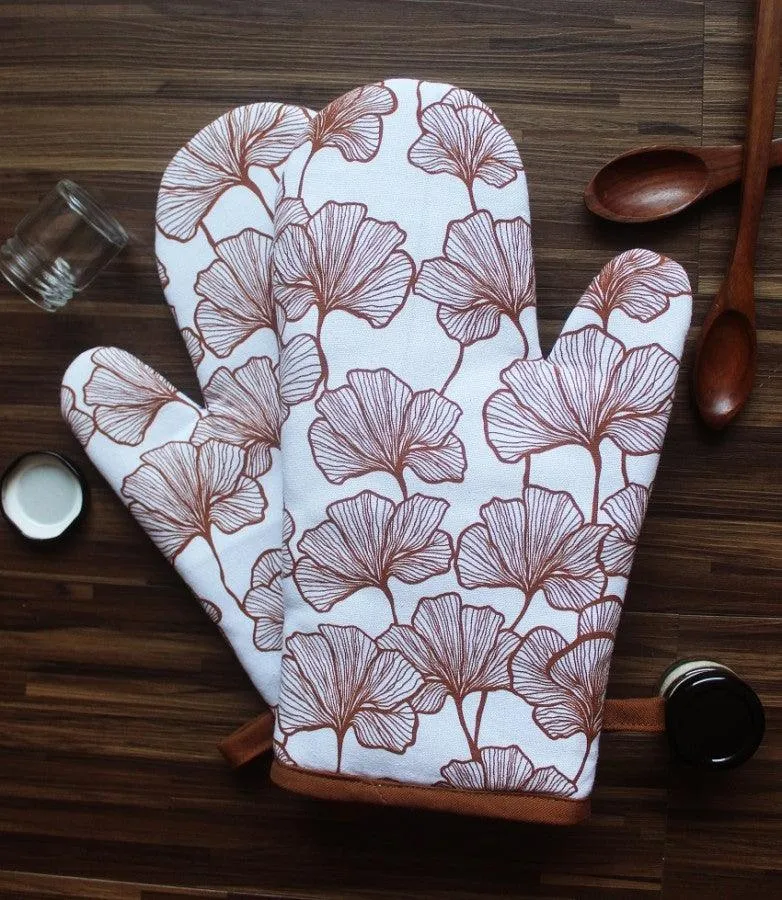 Cotton Single Leaf Brown Oven Gloves Pack Of 2