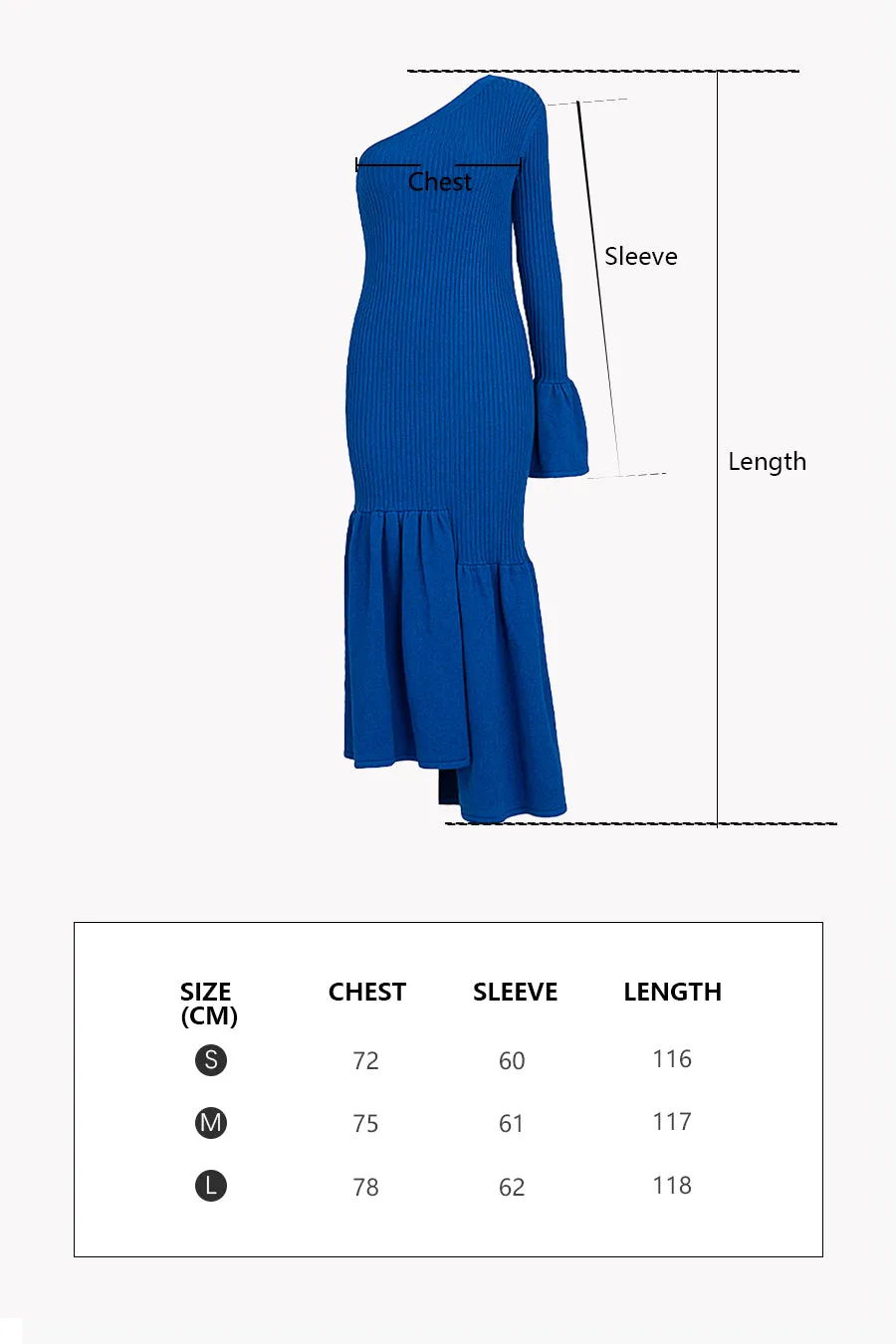 Diagonal shoulder knit dress | Concave knit dress | Galaxy blue knitted dress