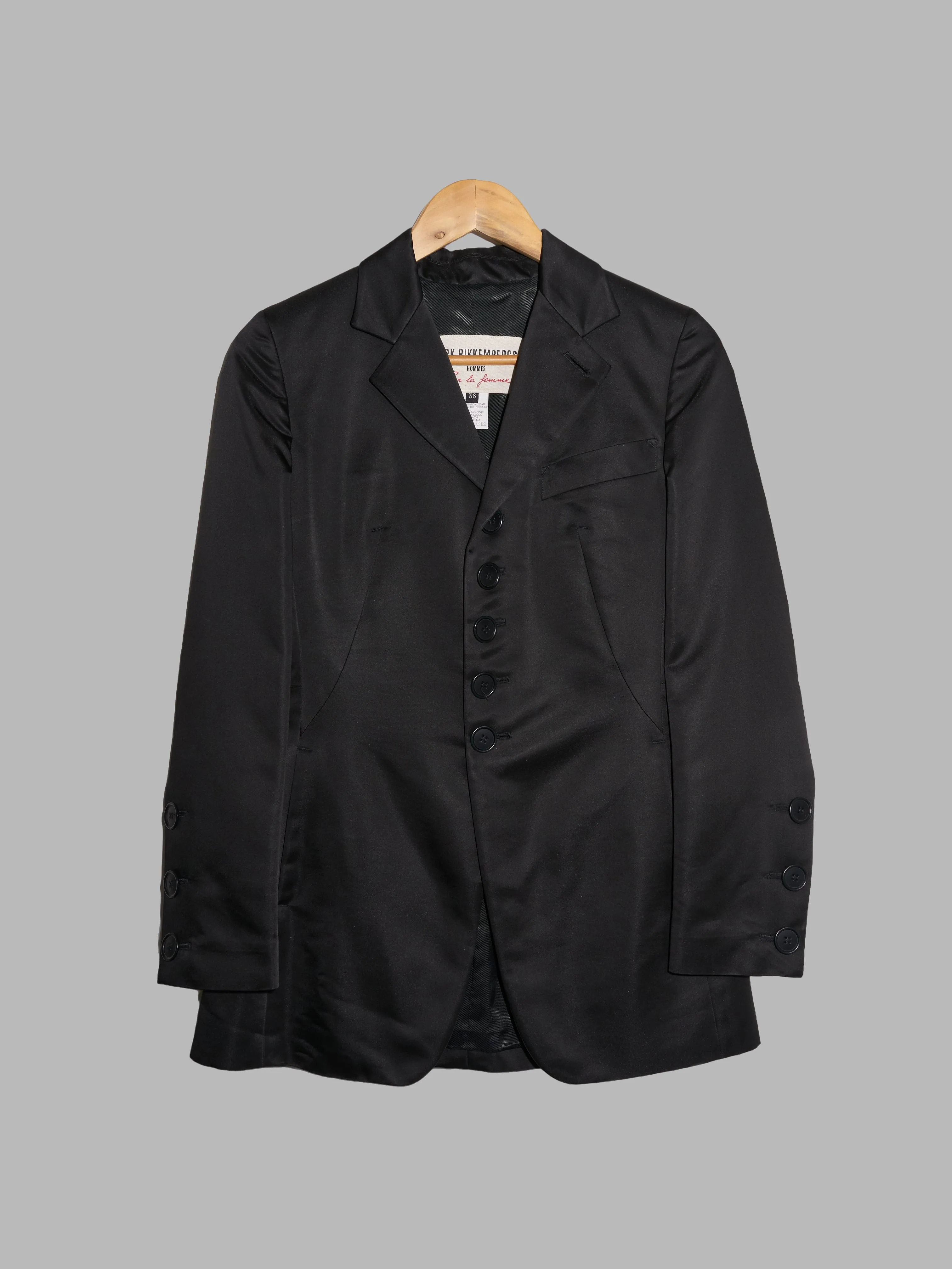 Dirk Bikkembergs Hommes Pour La Femme 1990s black satin back cargo pocket blazer