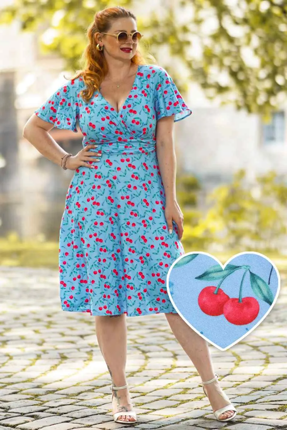 Donna Blue Cherry Summer Tea Dress