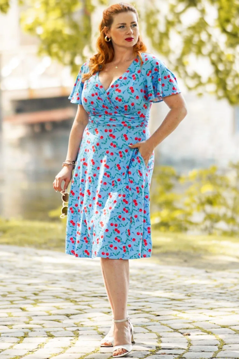 Donna Blue Cherry Summer Tea Dress