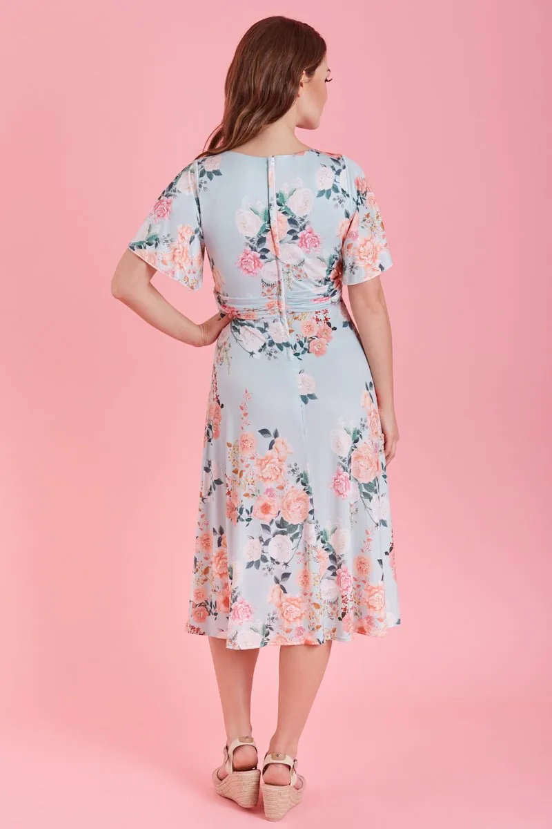 Donna Crossover Bust Mint Green Floral Dress