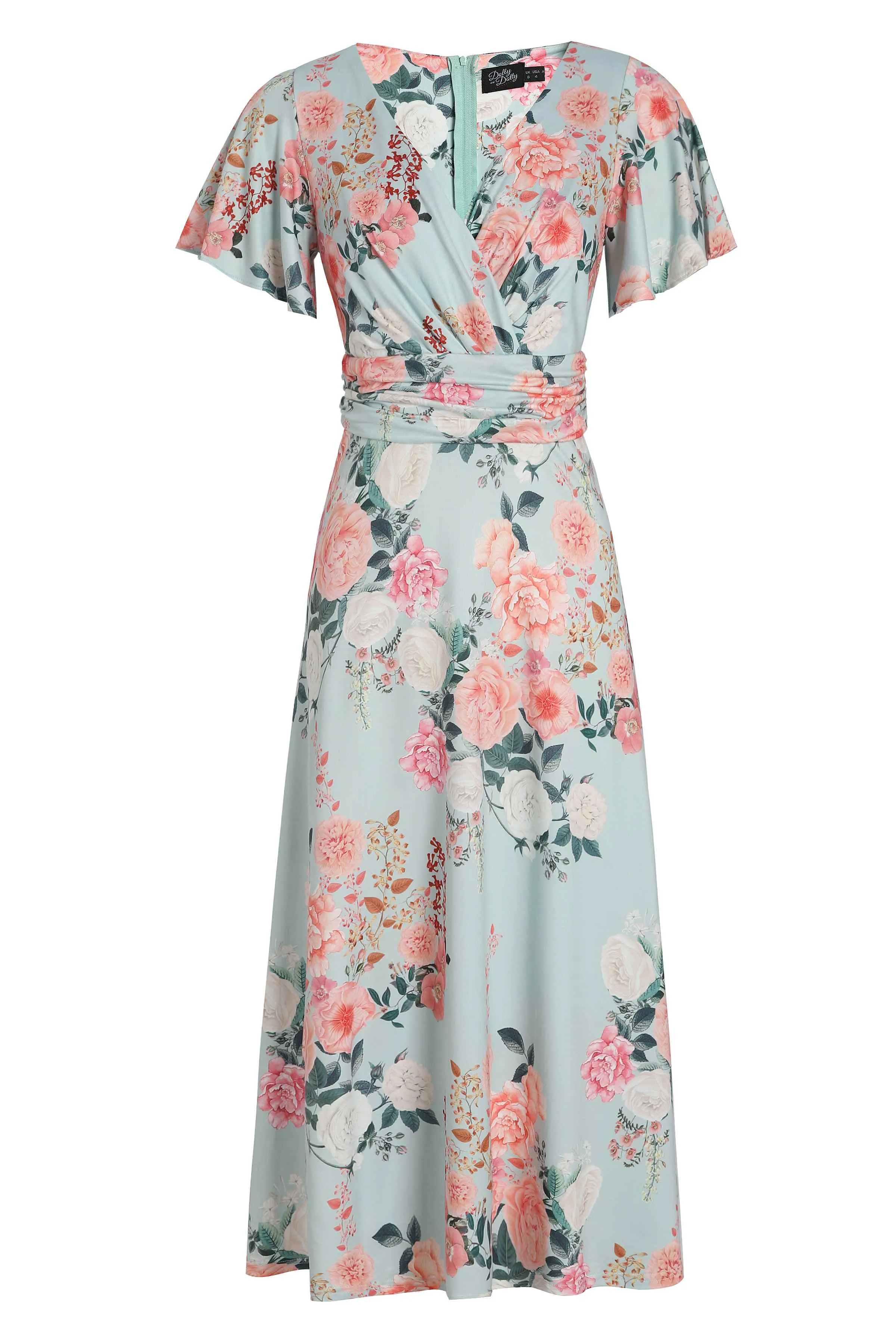 Donna Crossover Bust Mint Green Floral Dress