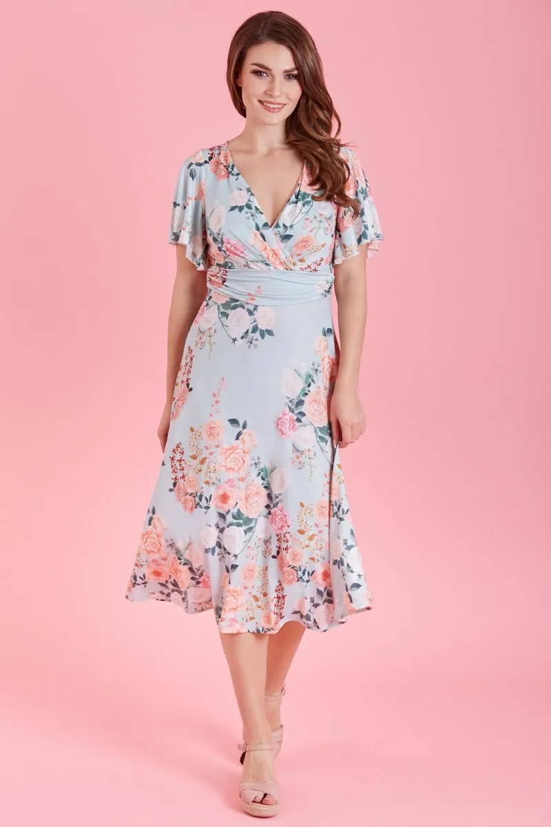 Donna Crossover Bust Mint Green Floral Dress