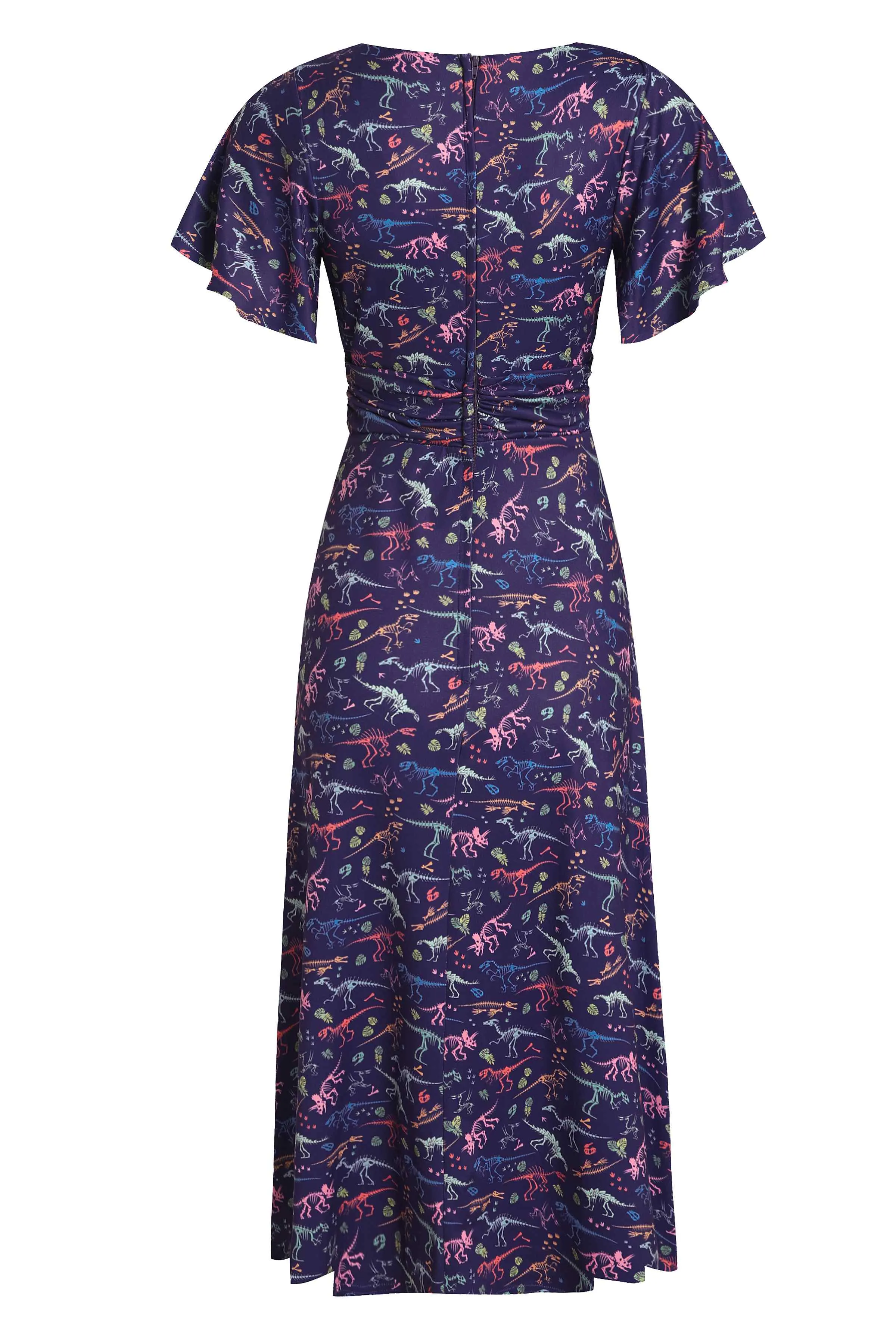 Donna Crossover Bust Purple Dinosaur Fossil Dress