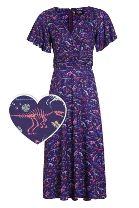 Donna Crossover Bust Purple Dinosaur Fossil Dress