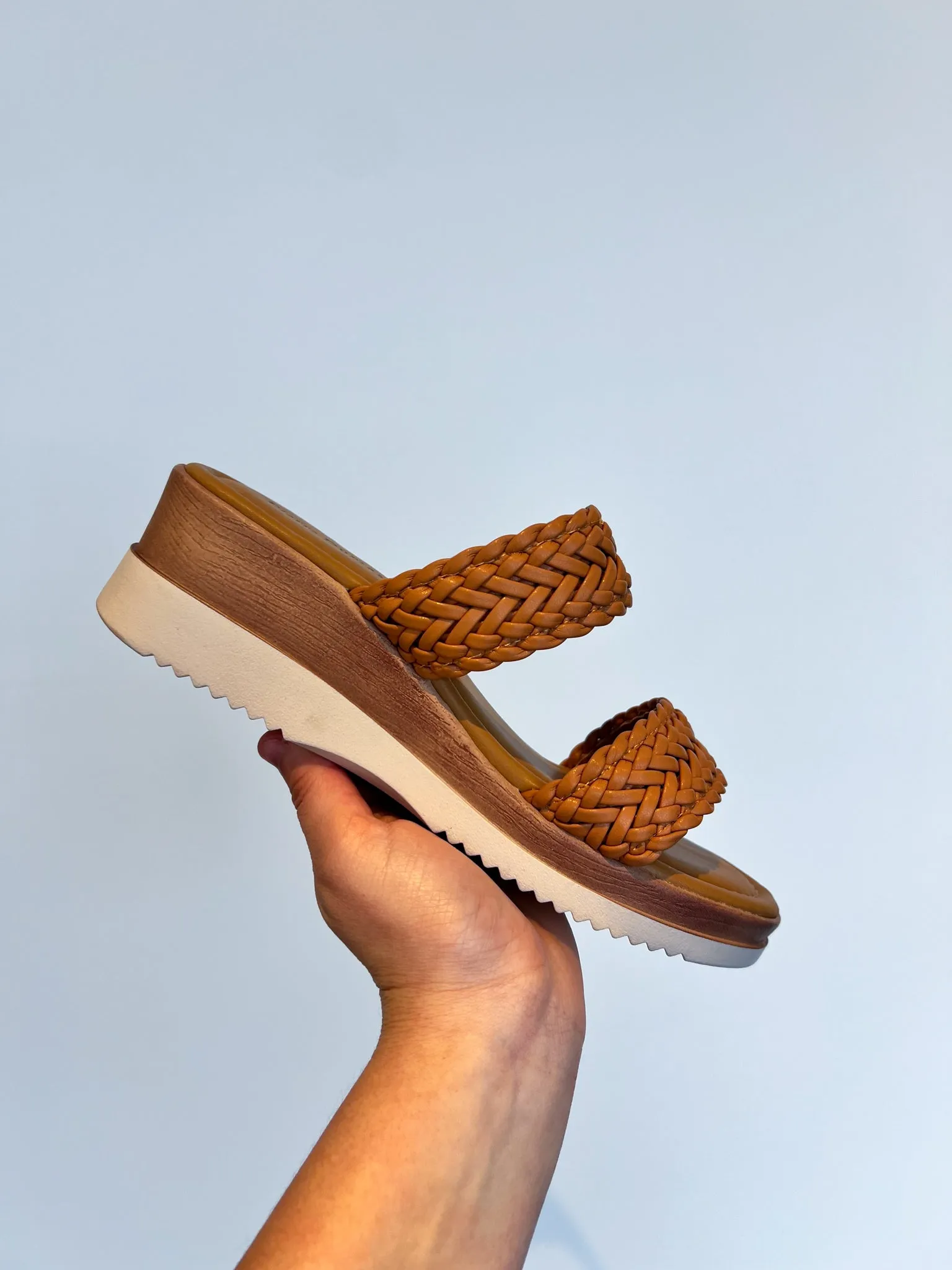 Double Strap Woven Sandal- Cognac