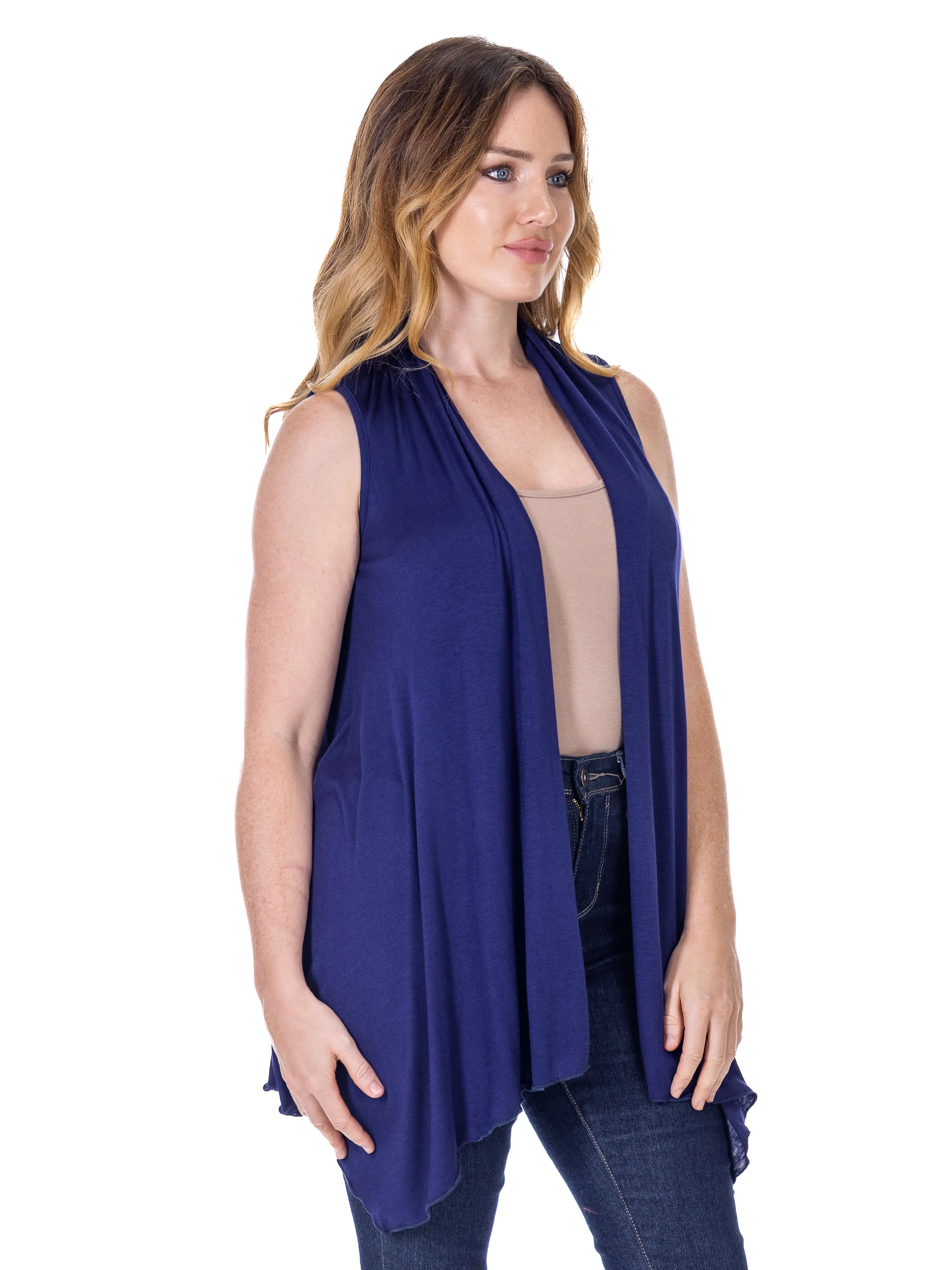 Draped Open Front Sleeveless Cardigan Vest