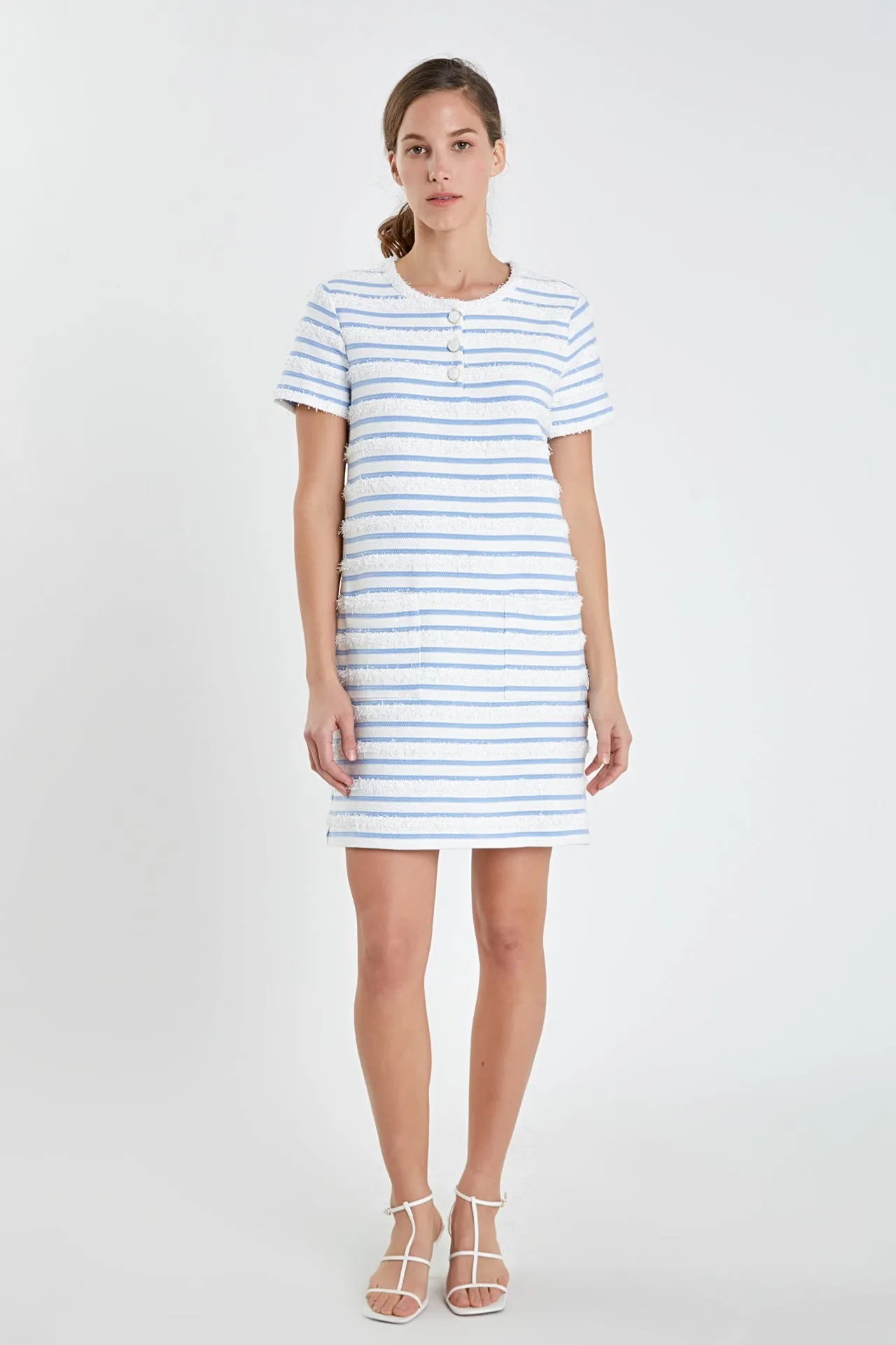 English Factory - Fringed Striped Polo Mini Dress