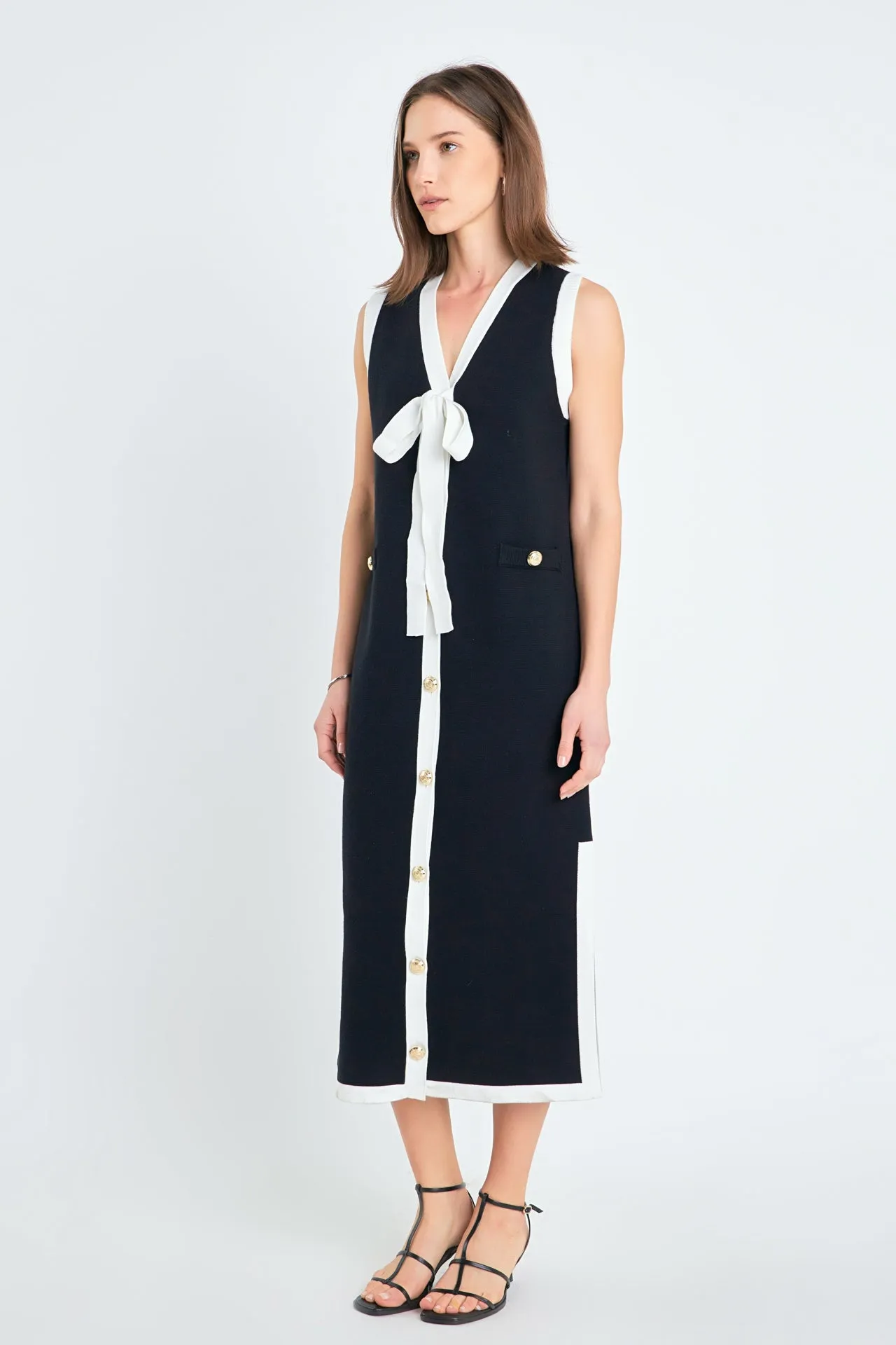 English Factory - Knit Midi Dress With Ribbon Tie