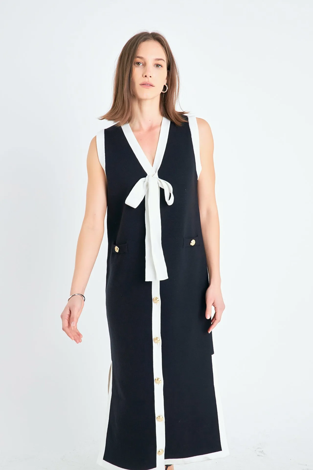 English Factory - Knit Midi Dress With Ribbon Tie