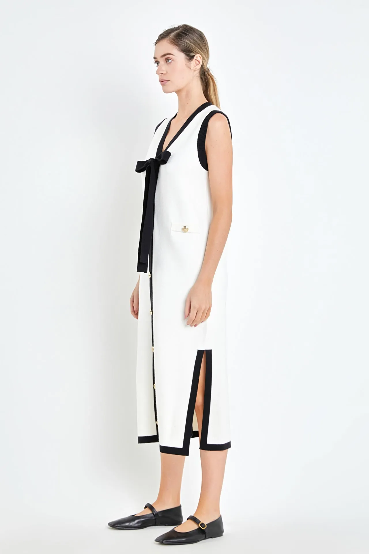 English Factory - Knit Midi Dress With Ribbon Tie