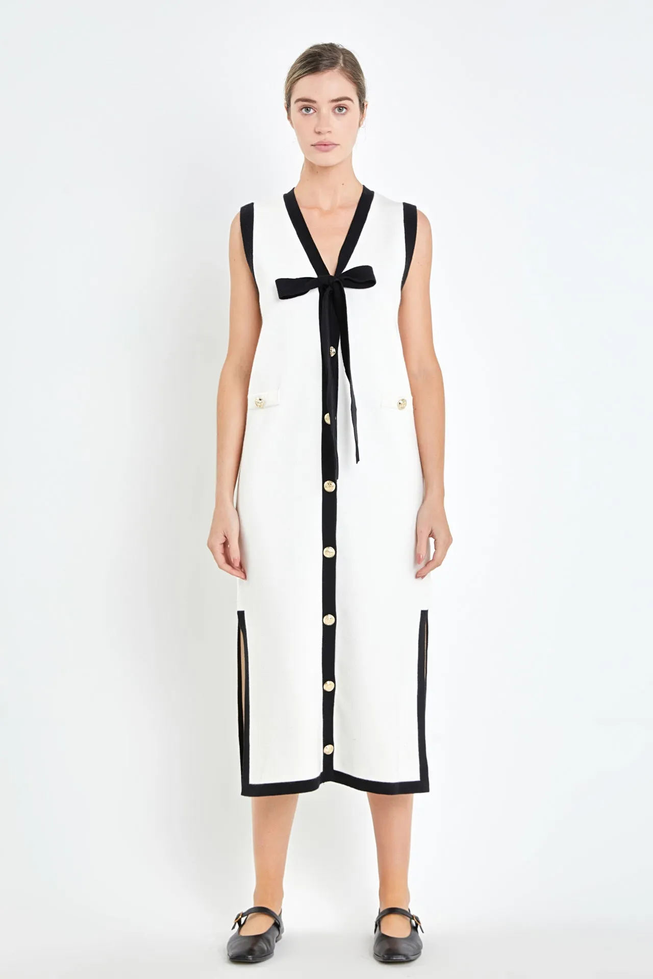 English Factory - Knit Midi Dress With Ribbon Tie