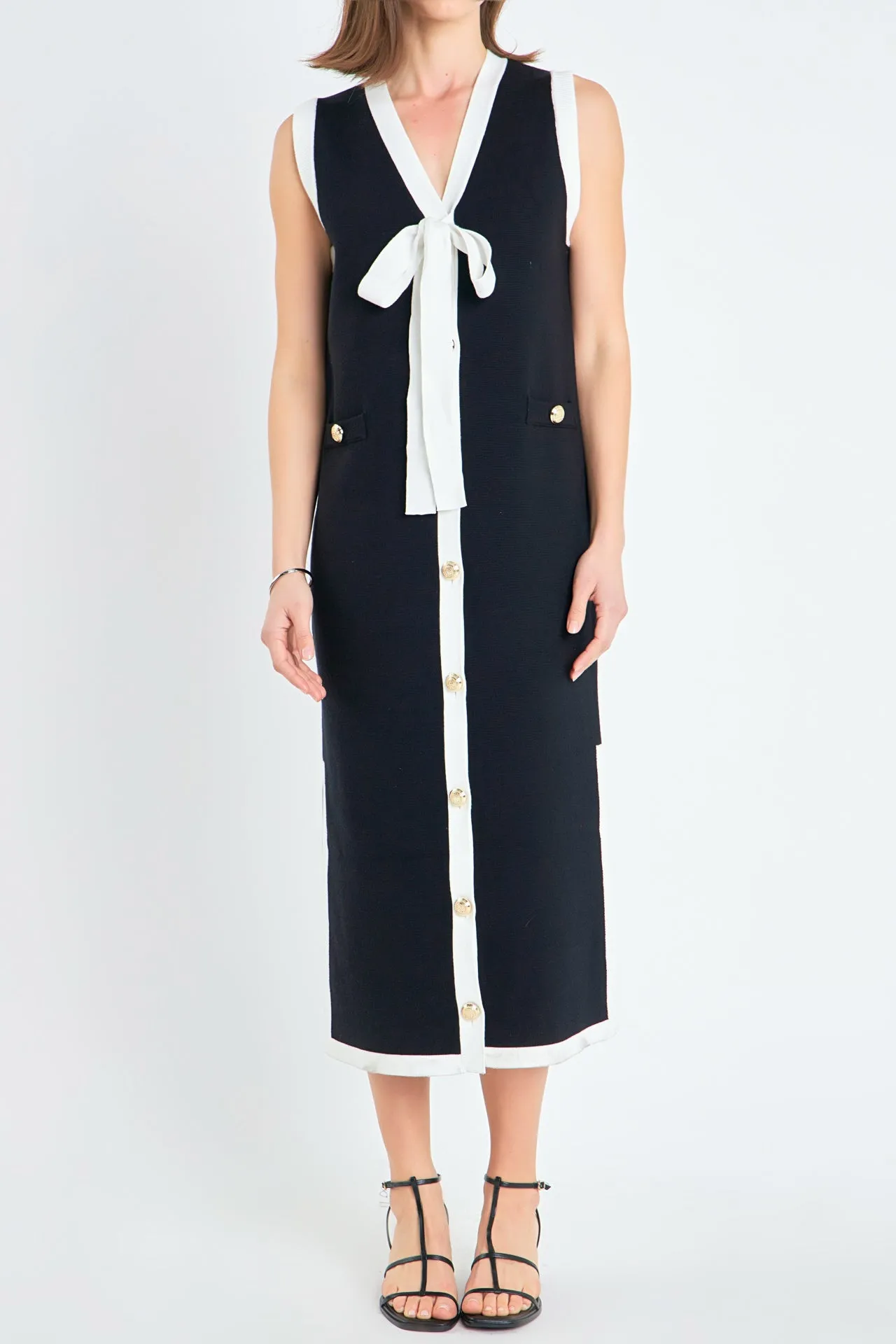 English Factory - Knit Midi Dress With Ribbon Tie