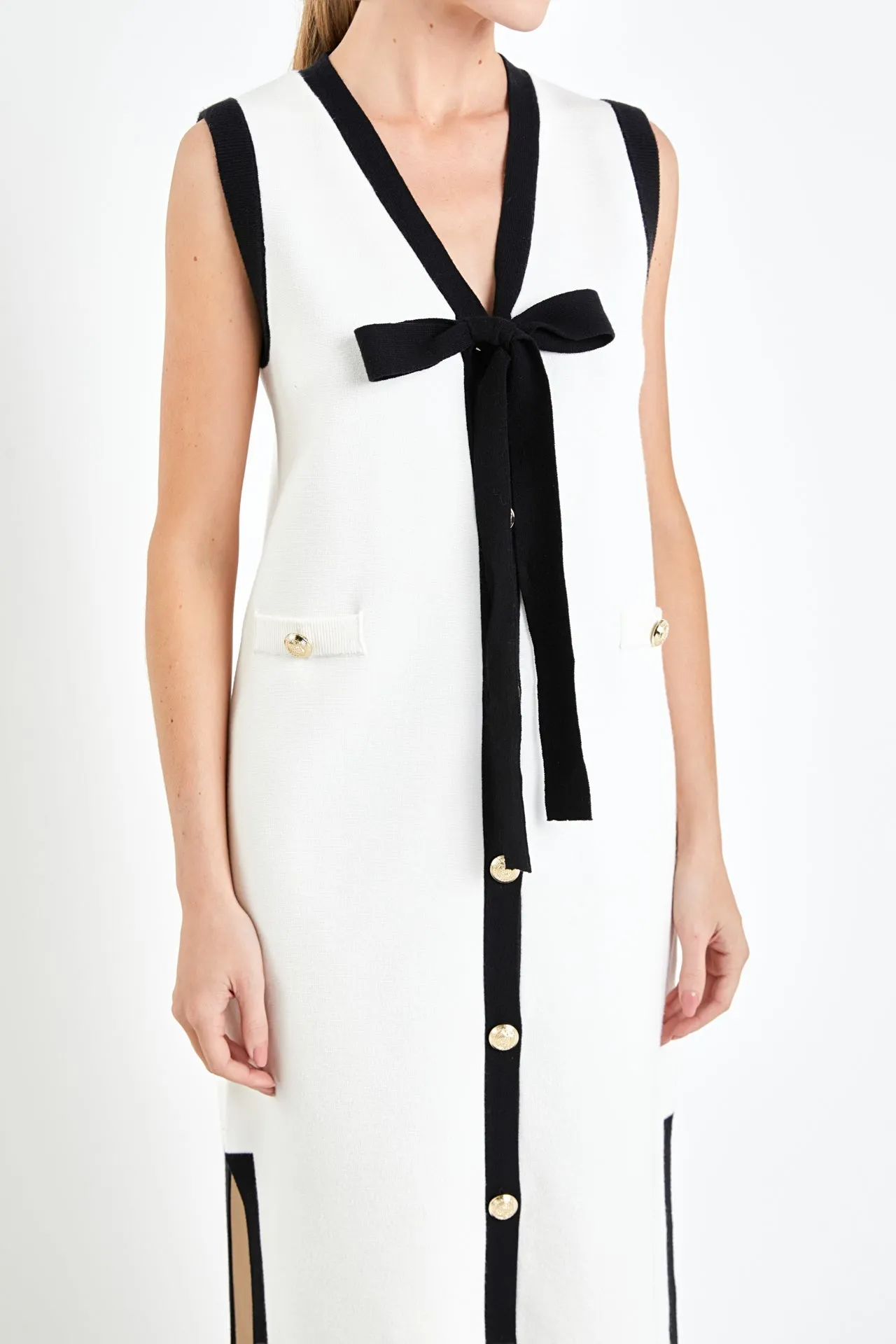 English Factory - Knit Midi Dress With Ribbon Tie