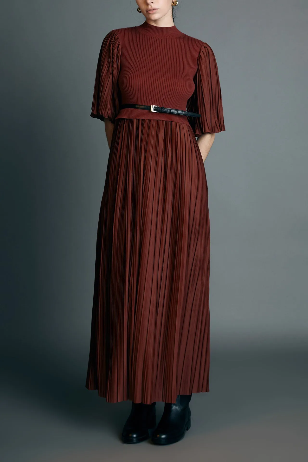 English Factory - Pleated Mix Media Maxi Dress