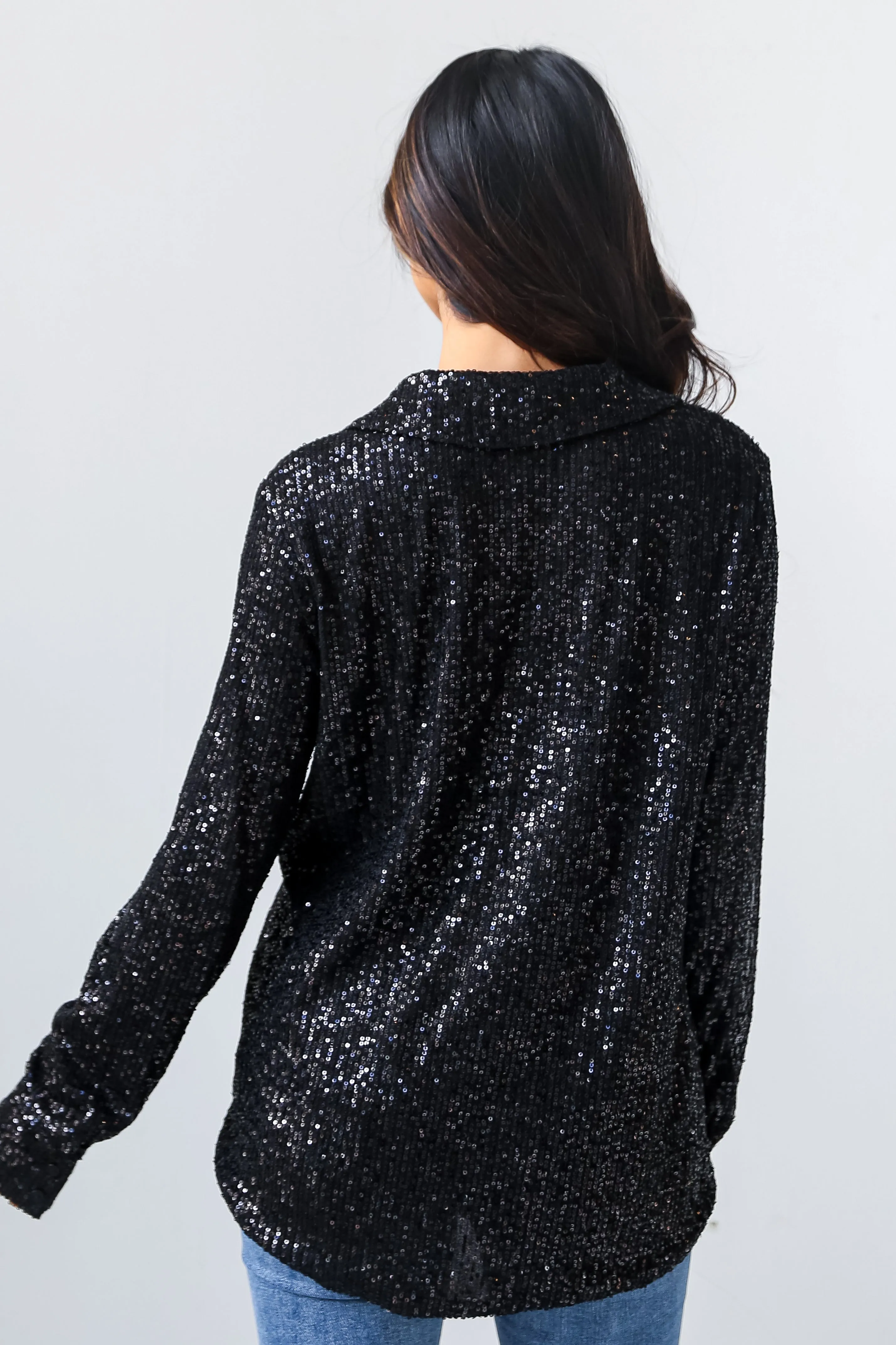 FINAL SALE - Dazzling Ways Black Sequin Button-Up Blouse