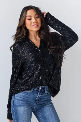 FINAL SALE - Dazzling Ways Black Sequin Button-Up Blouse