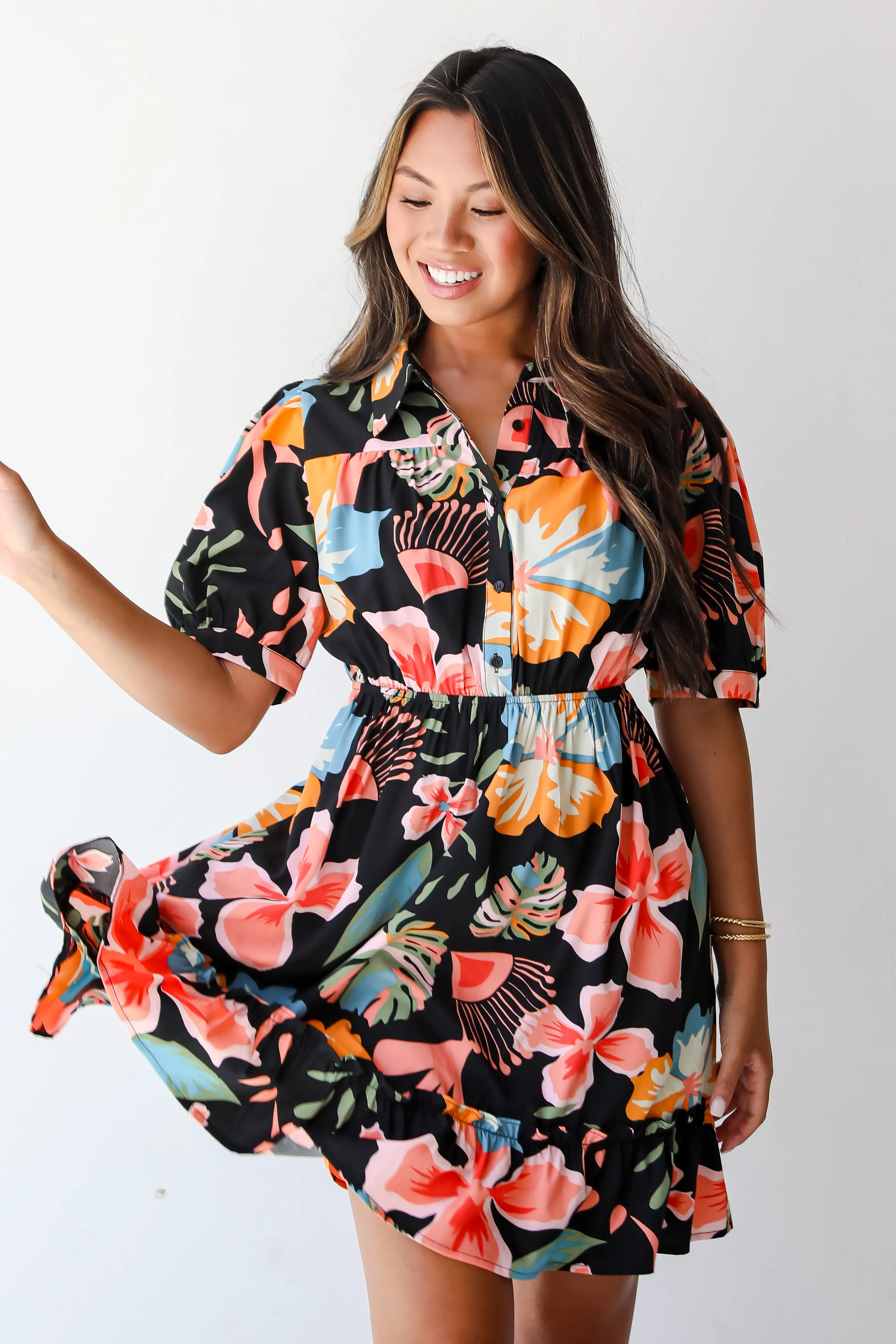 FINAL SALE - Decidedly Beloved Black Floral Mini Dress