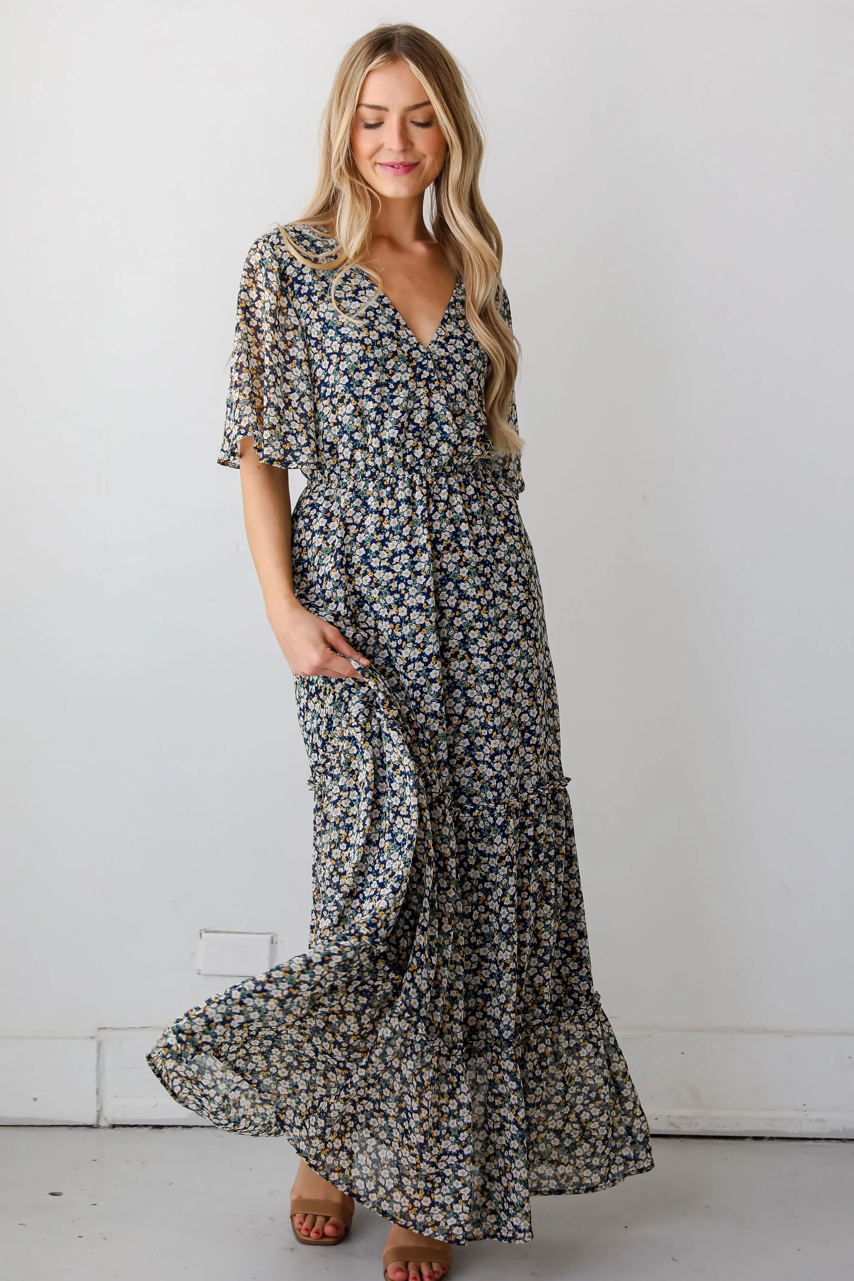 FINAL SALE - Deeply Darling Navy Floral Maxi Dress