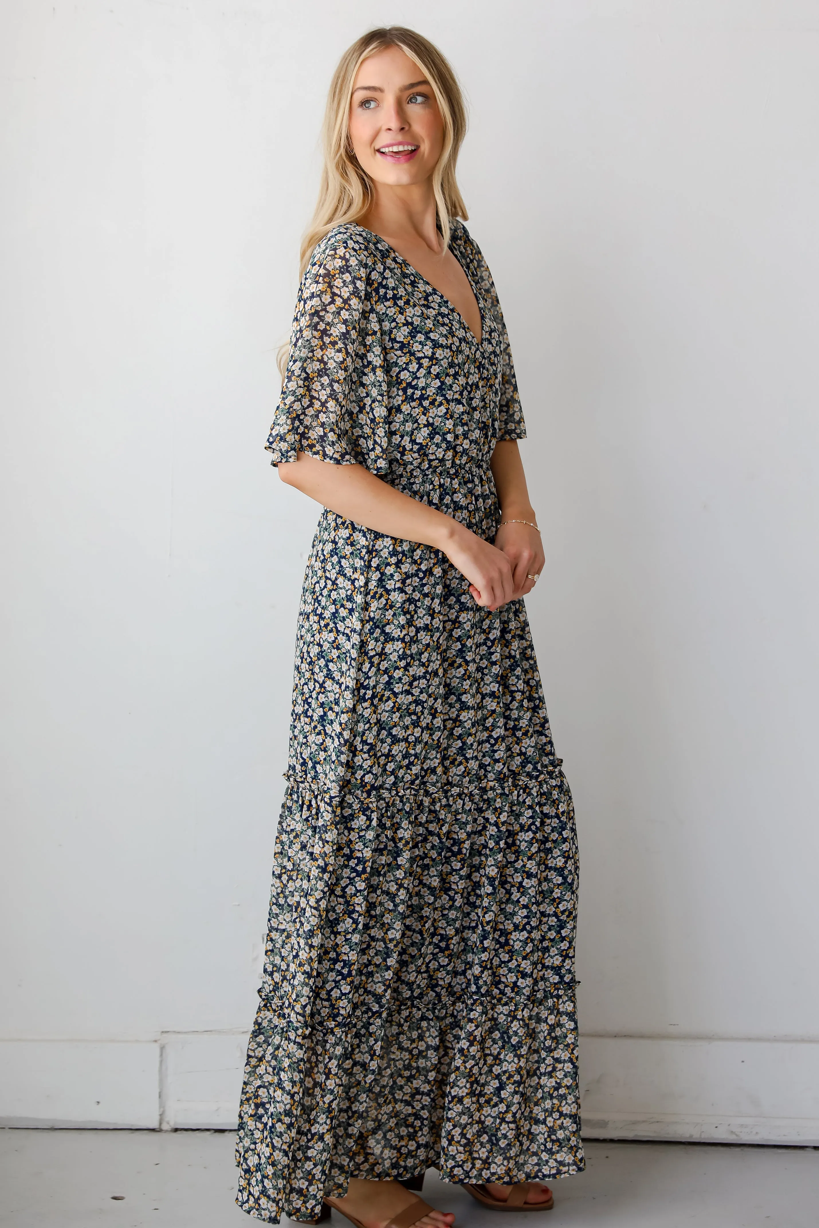 FINAL SALE - Deeply Darling Navy Floral Maxi Dress