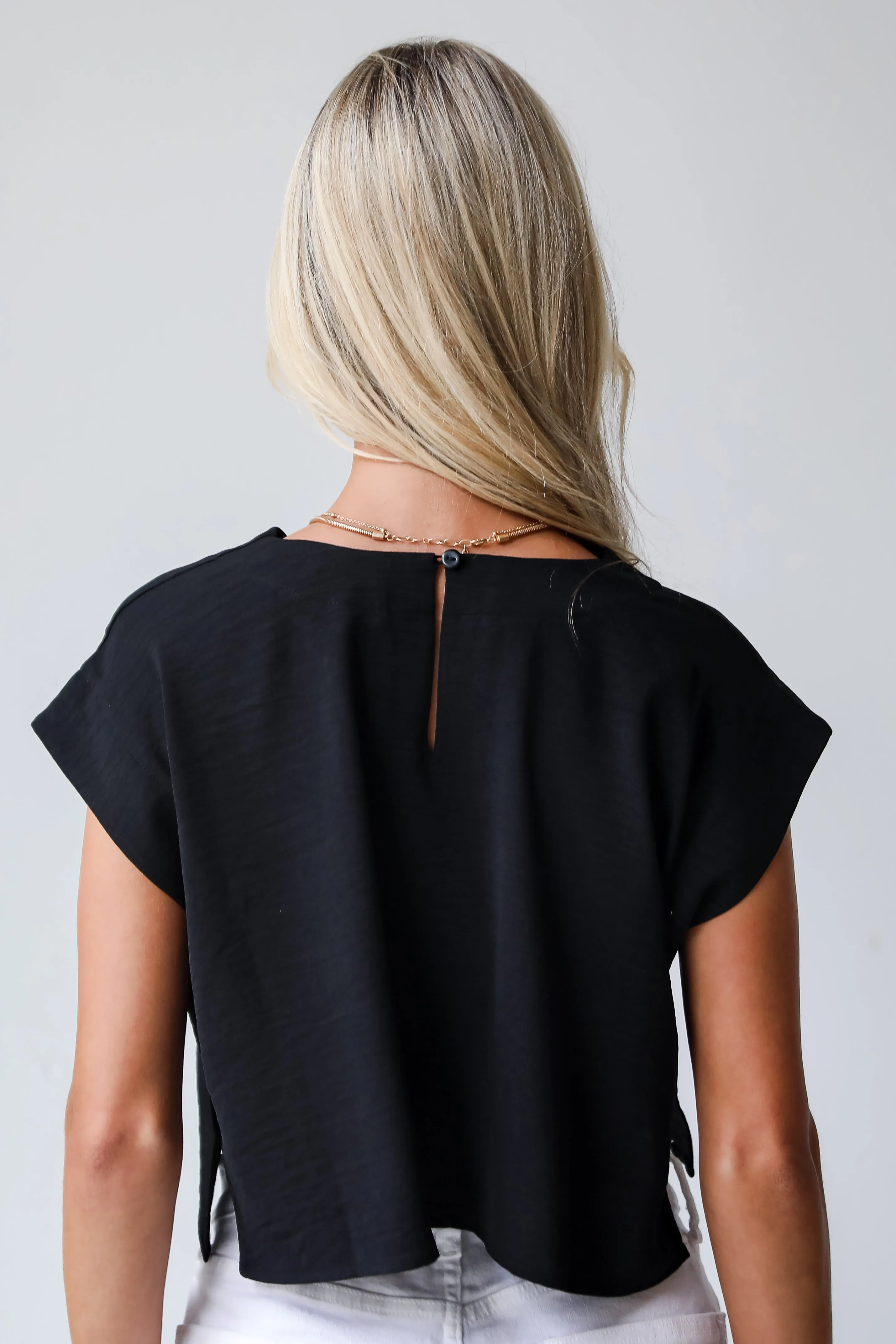 FINAL SALE - Effortless Escape Black Cropped Blouse - DU DEAL