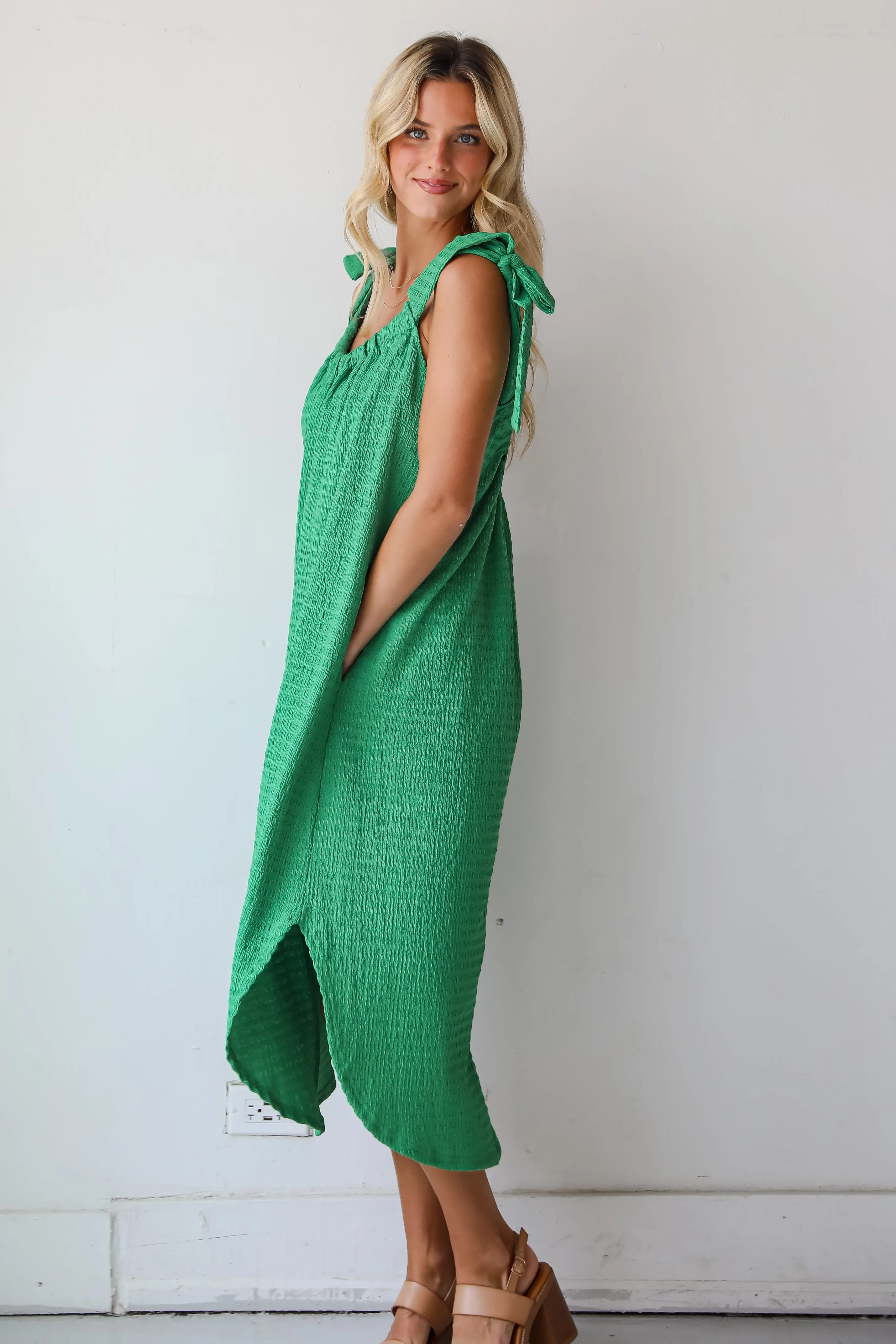 FINAL SALE - Playful Style Green Textured Midi Dress