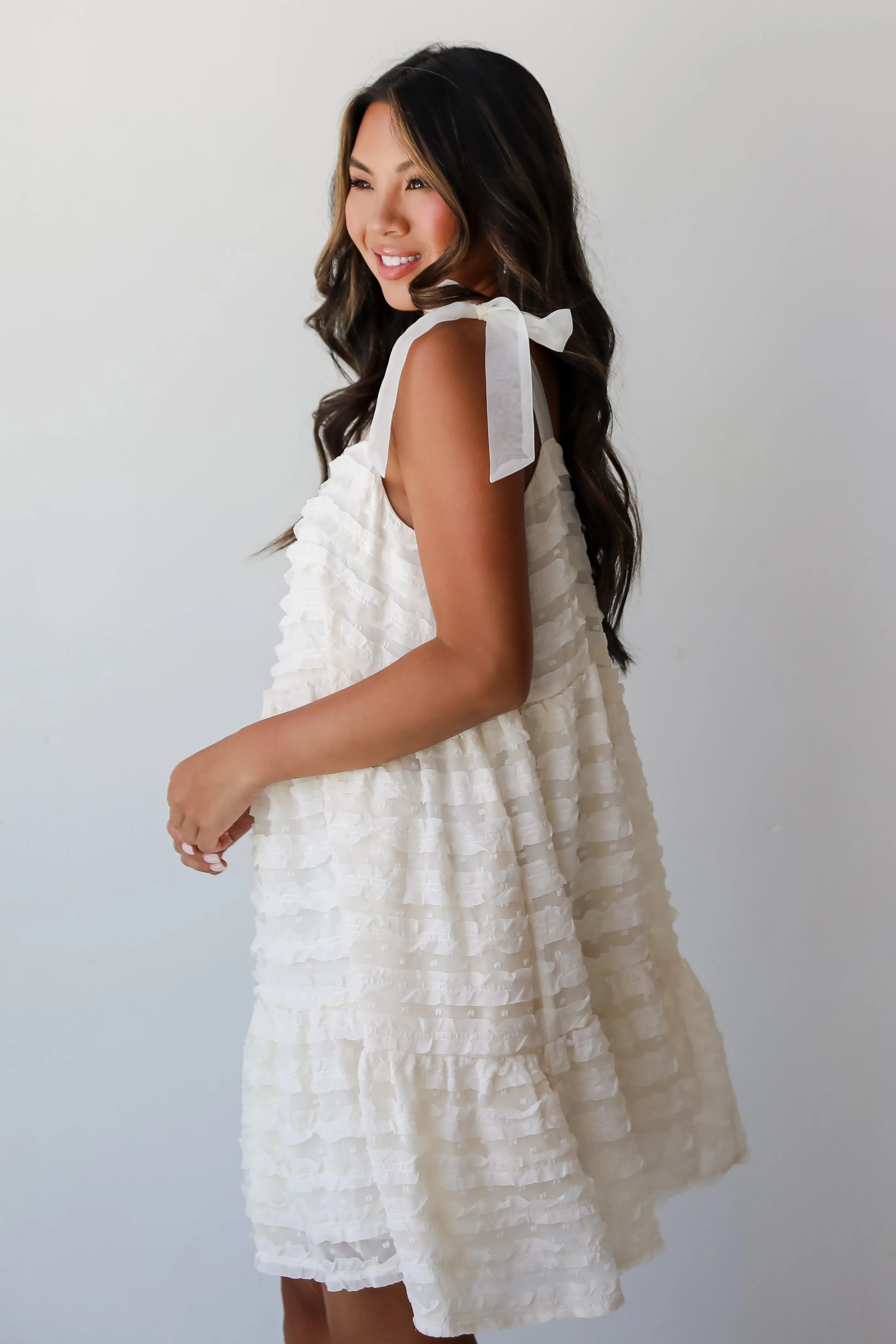 FINAL SALE - Regal Moment Cream Ruffle Mini Dress