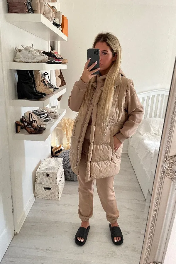 FLEECE HOODIE WITH JOGGER & GILET BEIGE 3 PIECE OUTFIT