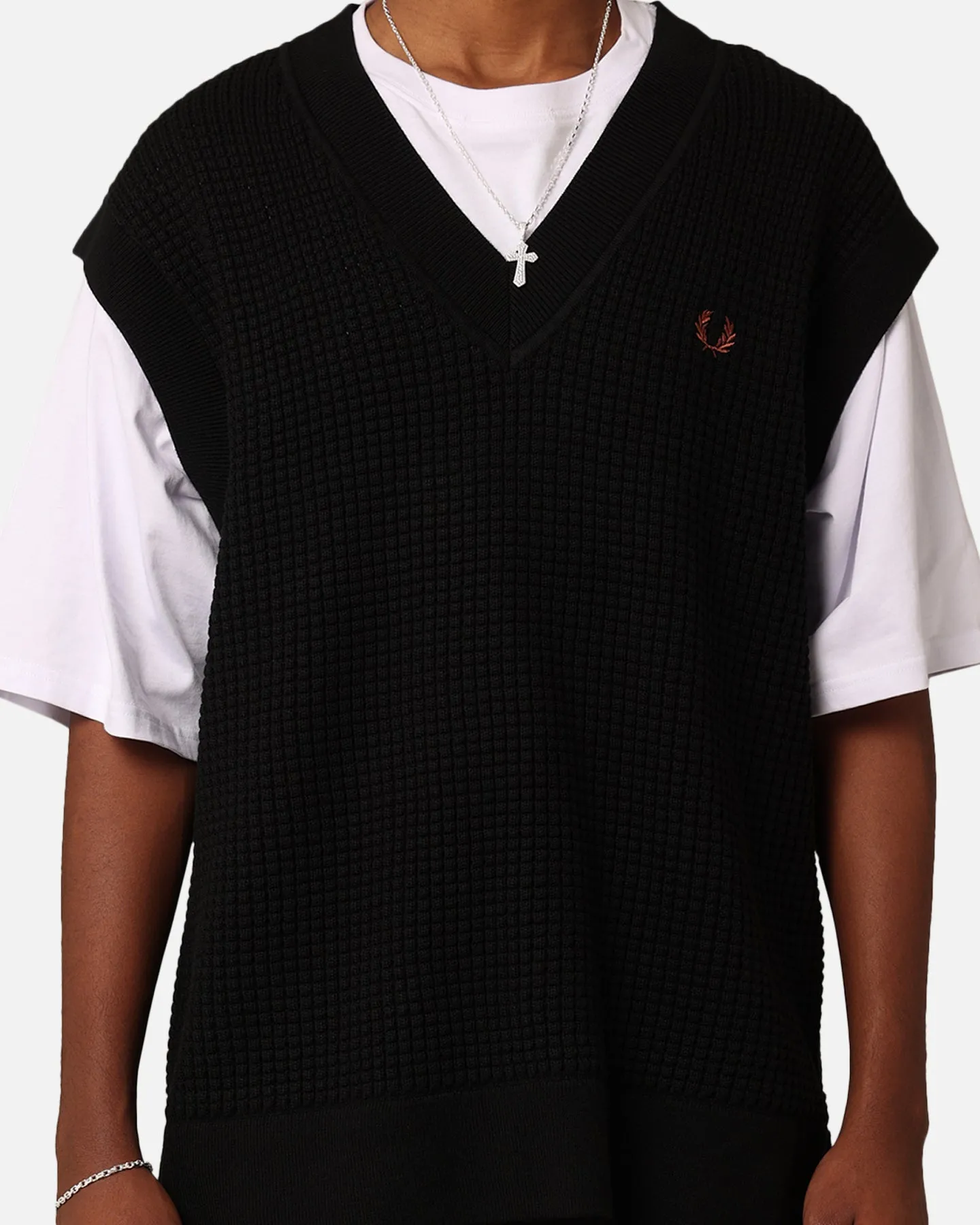 Fred Perry Contrast Texture Knitted Tank Vest Black