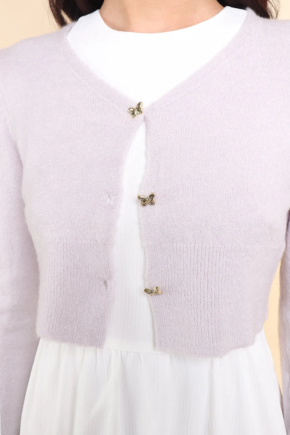 FREEDOM KNIT CROPPED CARDIGAN IN LILAC GREY