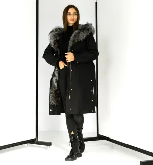 Genuine Silver Fox Fur Trim Rabbit Fur Insulated Parka