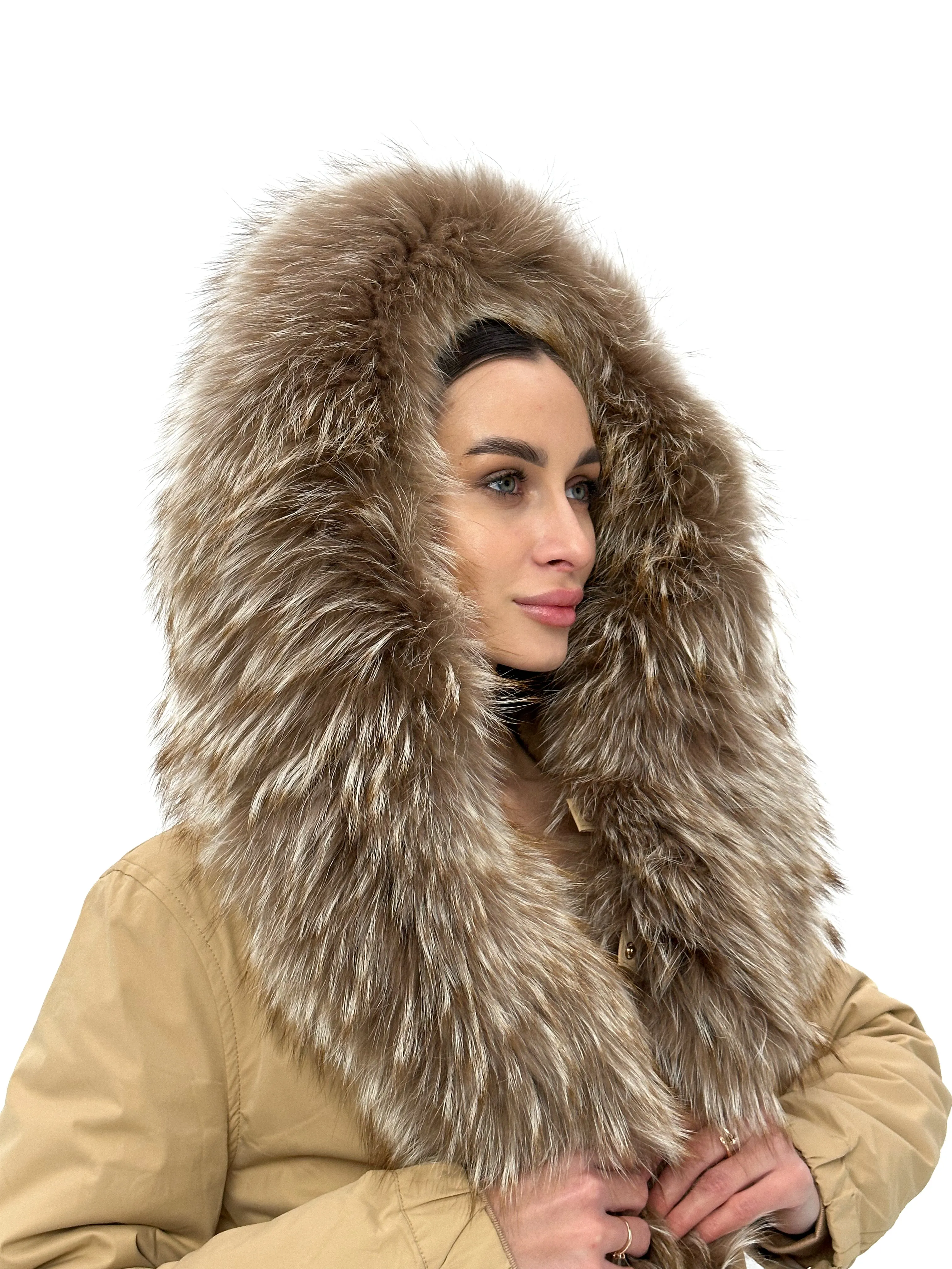 Genuine Silver Fur Trim Parka with Rabbit Fur Insulation