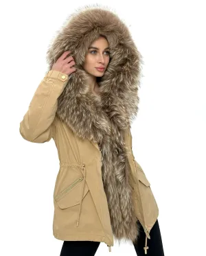 Genuine Silver Fur Trim Parka with Rabbit Fur Insulation