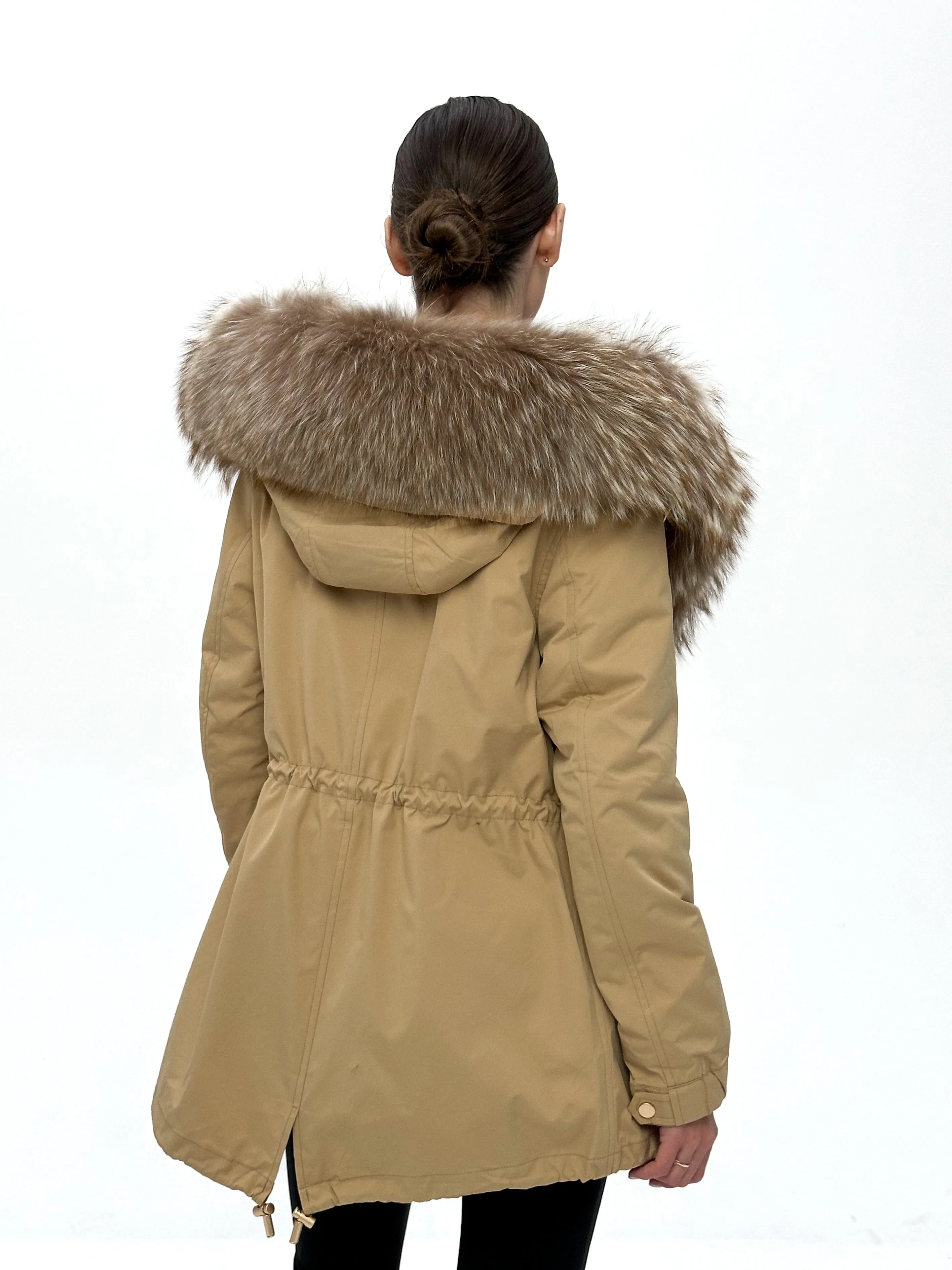 Genuine Silver Fur Trim Parka with Rabbit Fur Insulation