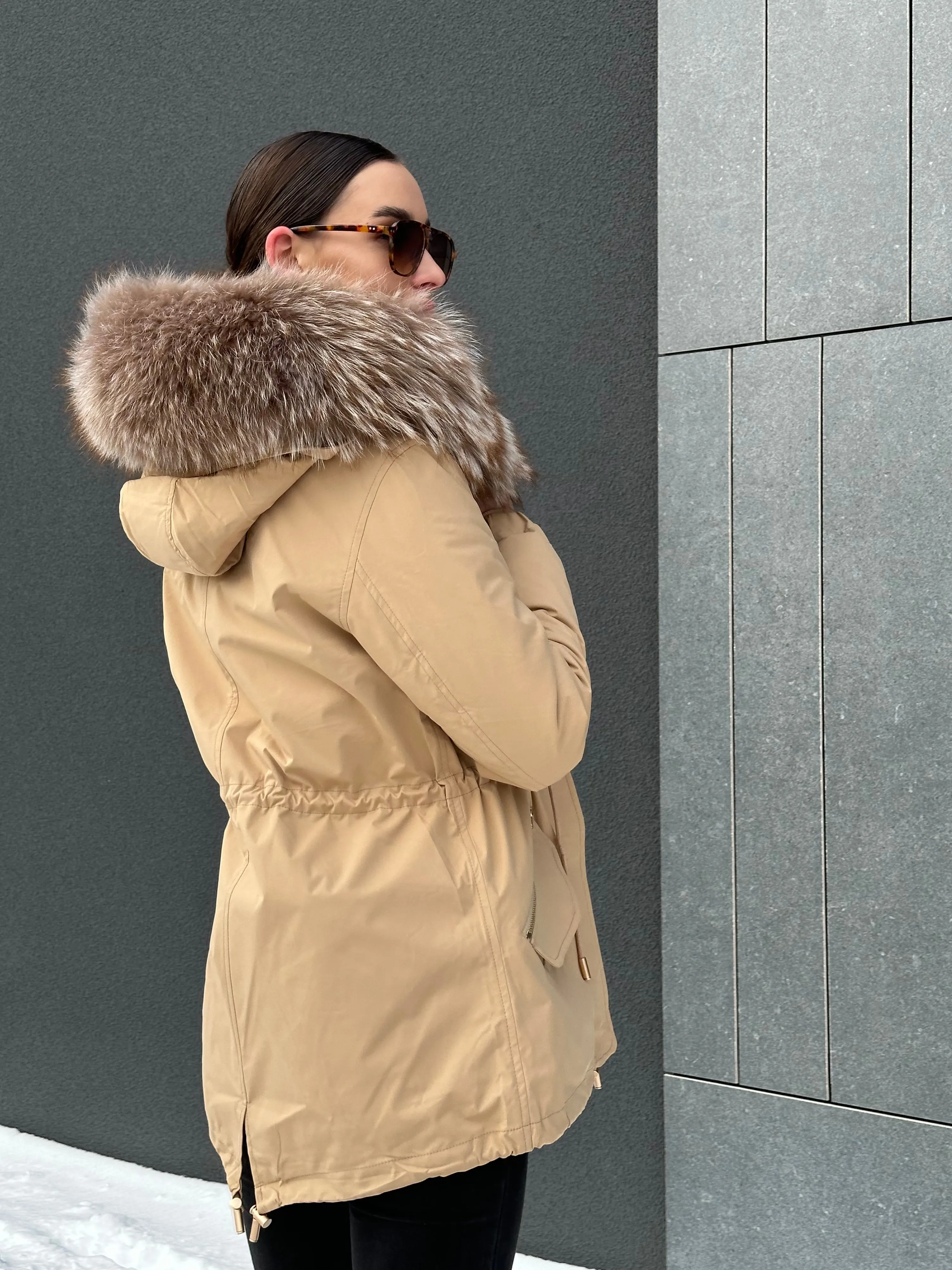 Genuine Silver Fur Trim Parka with Rabbit Fur Insulation