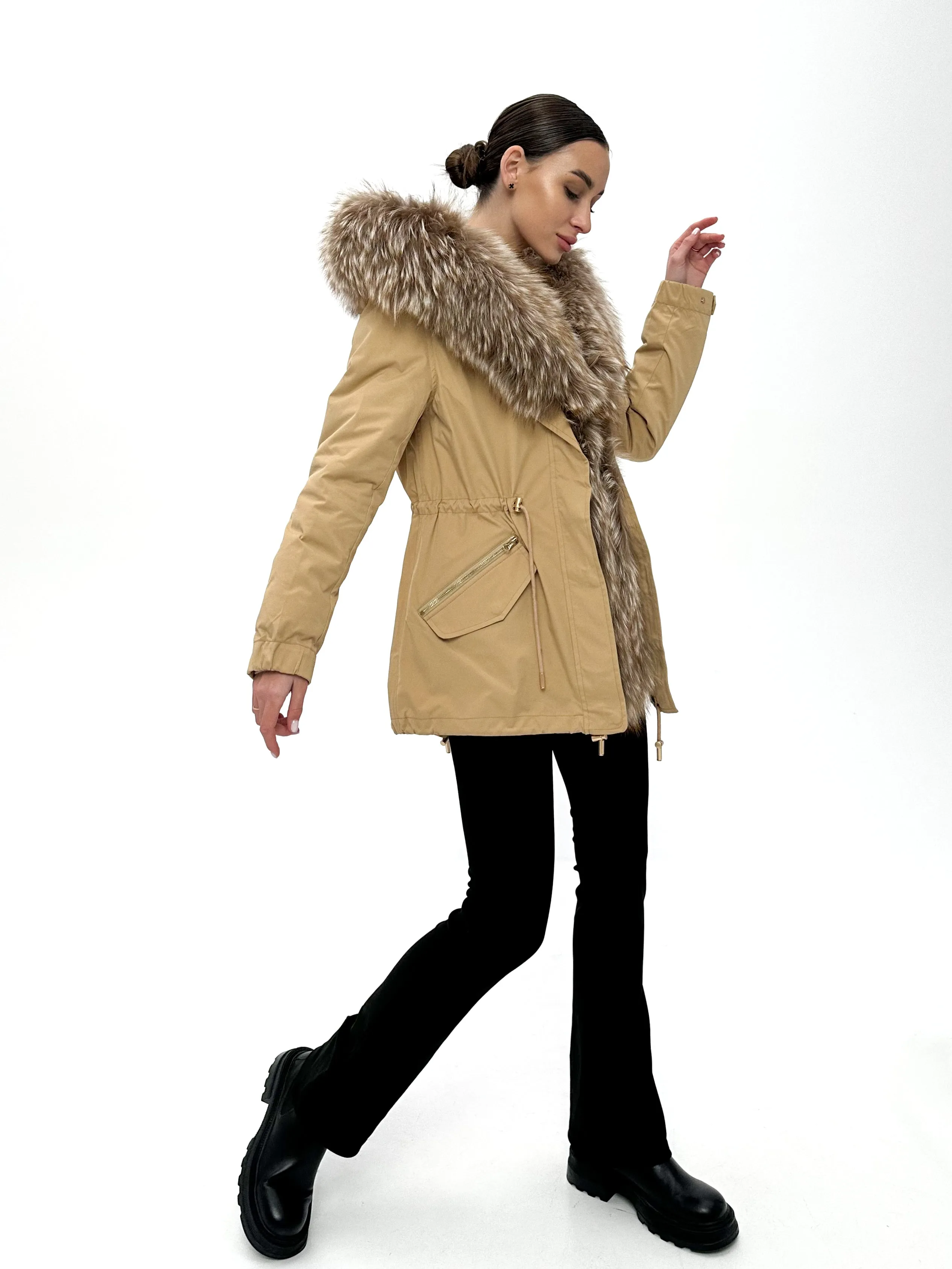 Genuine Silver Fur Trim Parka with Rabbit Fur Insulation