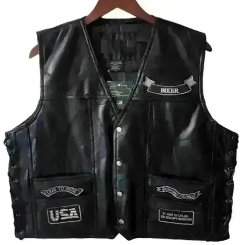 Gilet en cuir moto sans manche