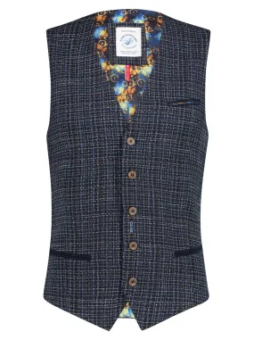 Gilet met knoopsluiting | A Fish Named Fred waistcoat heavy woven blue