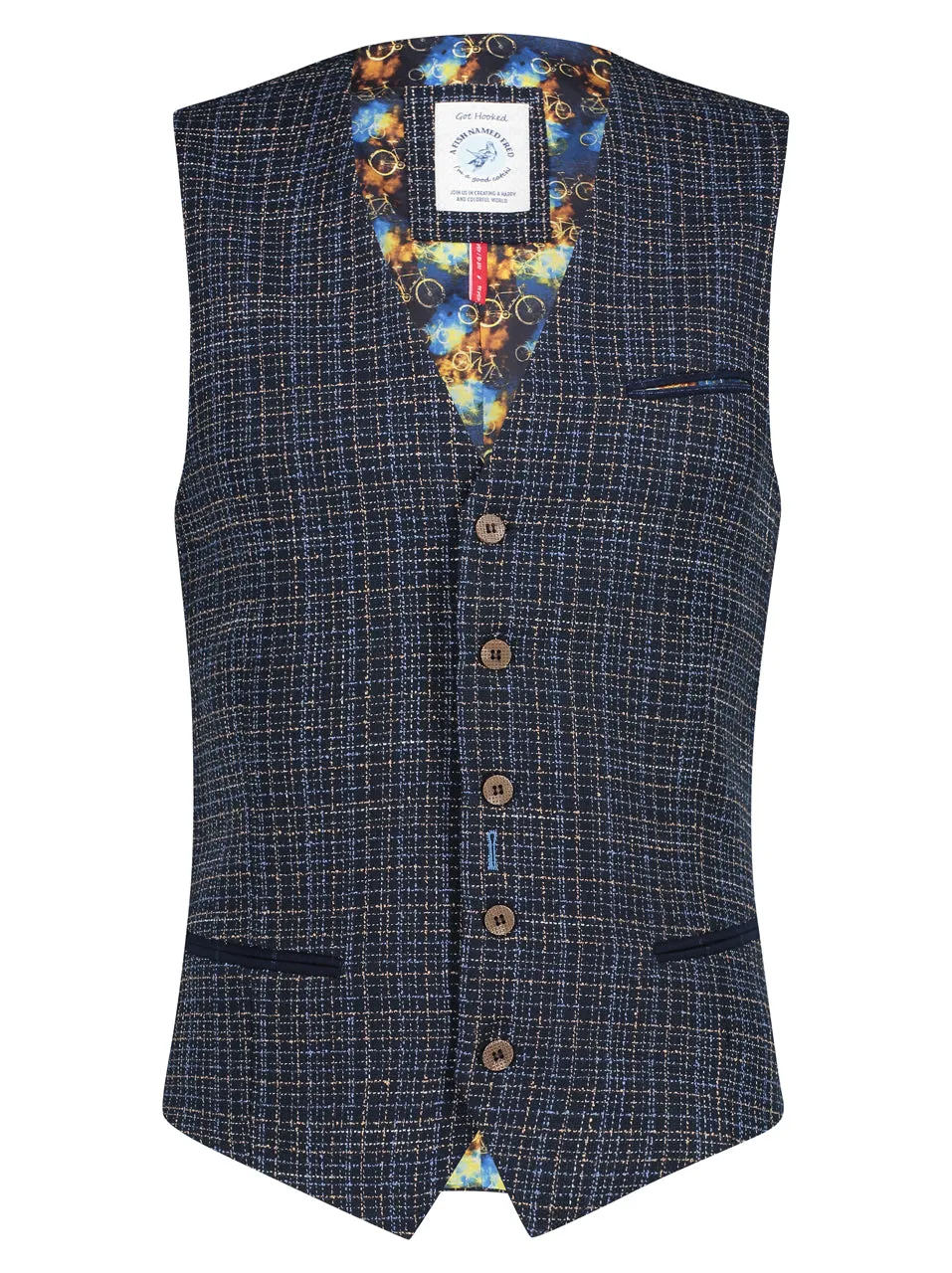 Gilet met knoopsluiting | A Fish Named Fred waistcoat heavy woven blue