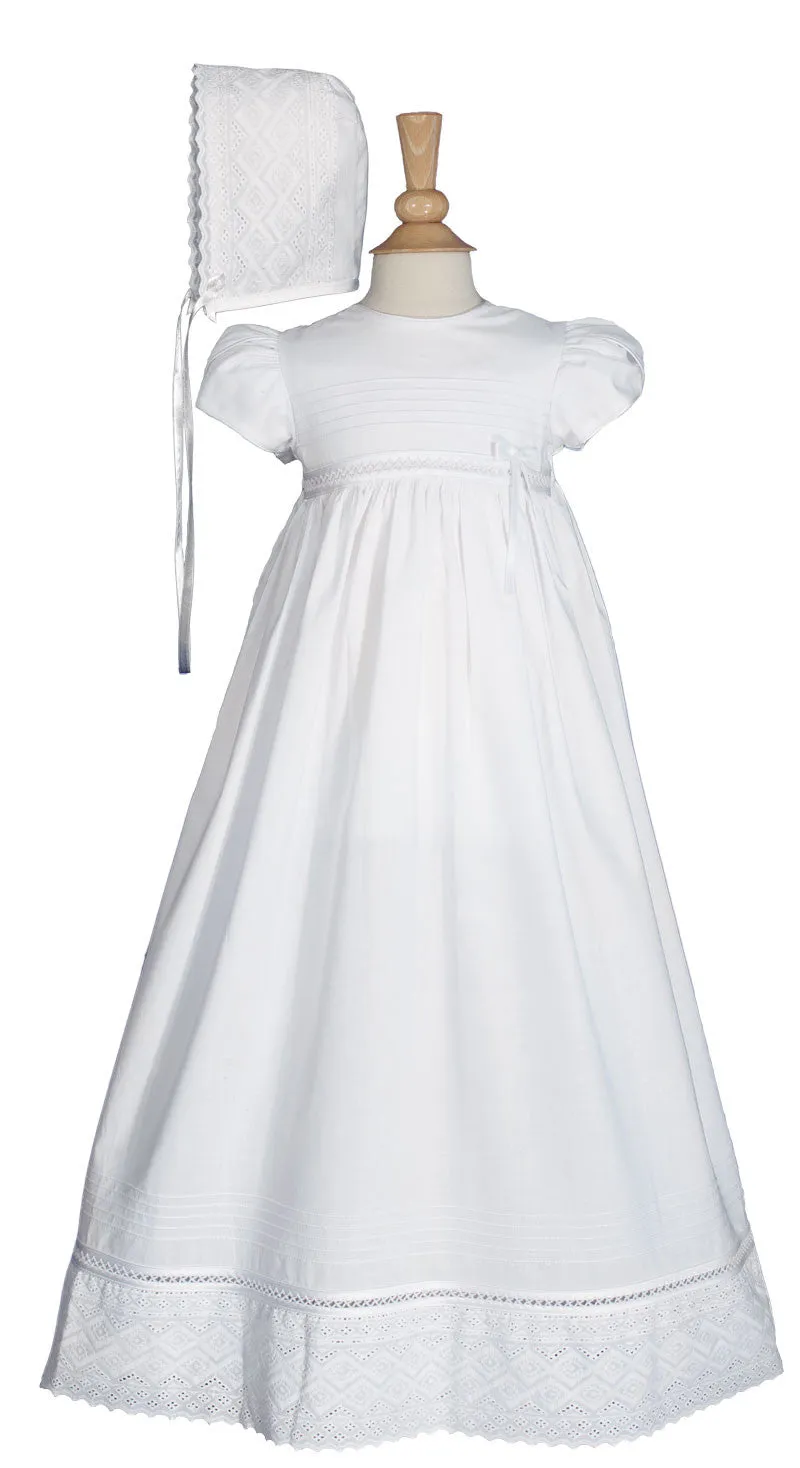 Girls 34″ Cotton Dress Christening Gown Baptism Gown with Hand Embroidery