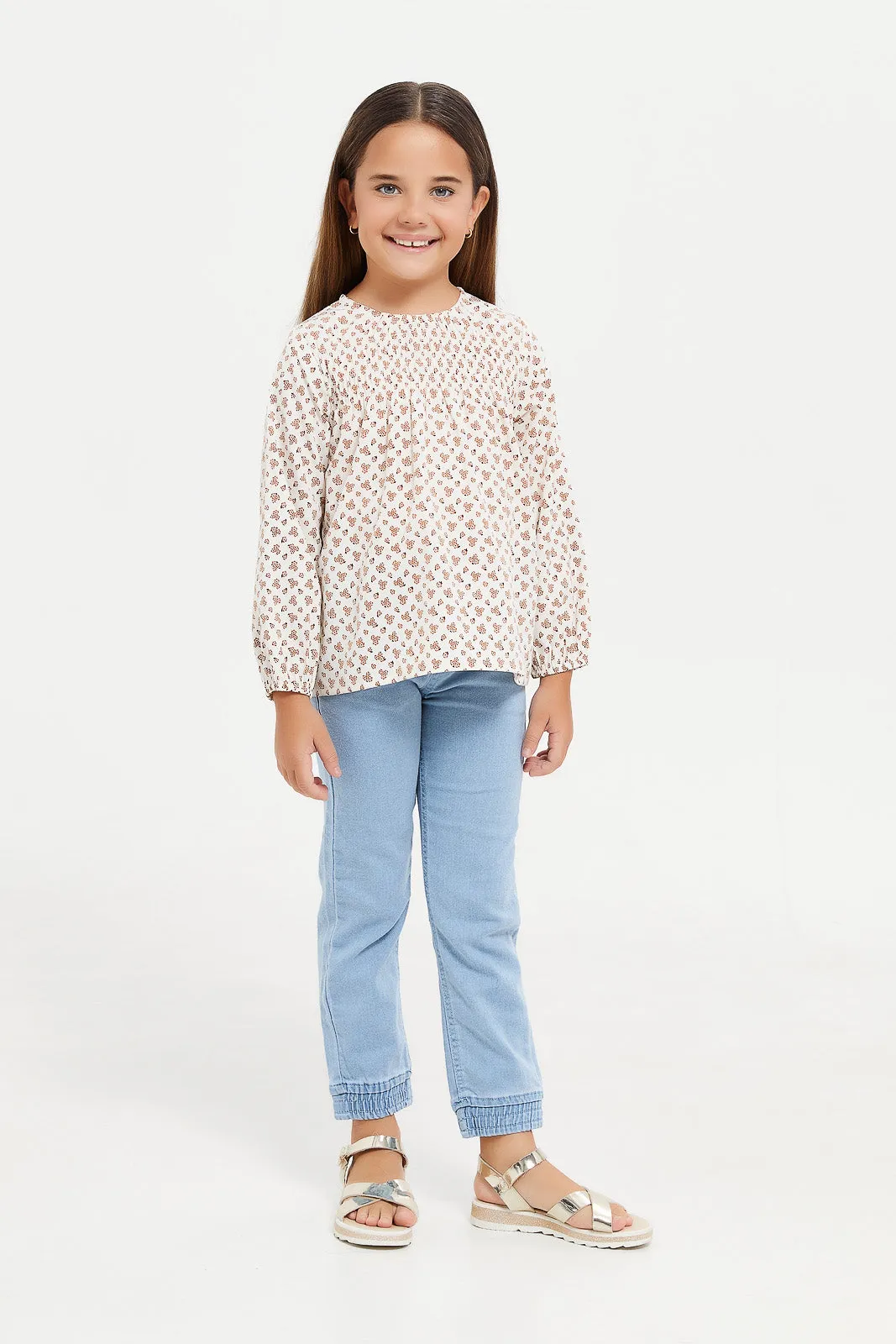 Girls Blue Knit Jeggings With Drawcord