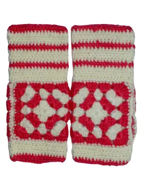 Graminarts Handmade Crochet Beautiful Women Cuff Gloves Sets- Hot Red with white