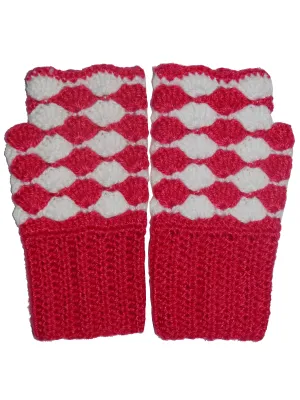 Graminarts handmade crochet Fingerless Gloves design - Plum pink and White