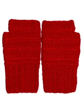 Graminarts Handmade Woollen Fingerless Lovable Red Hand Gloves For All Medium Adult Hands