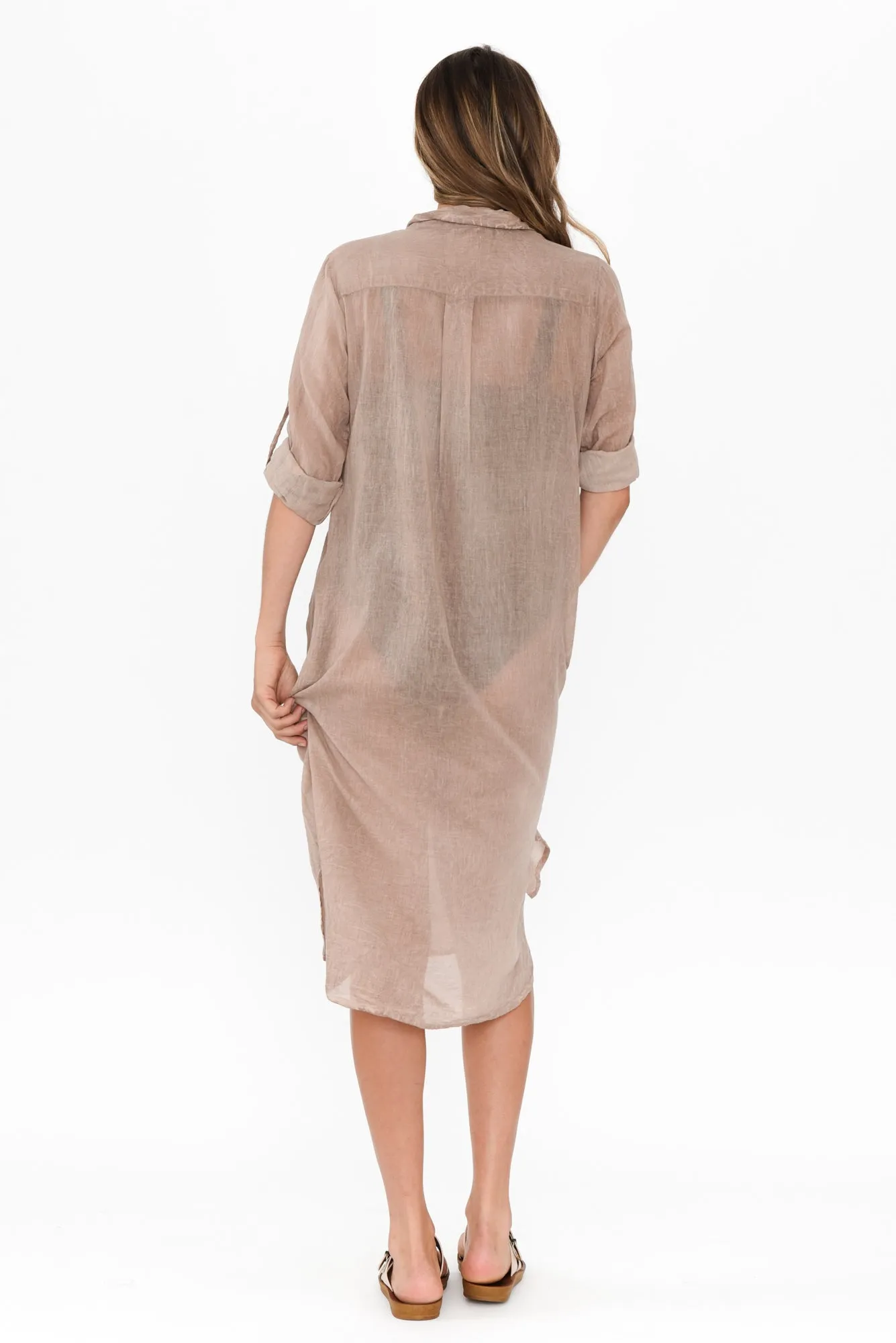 Hailey Taupe Cotton Button Kaftan