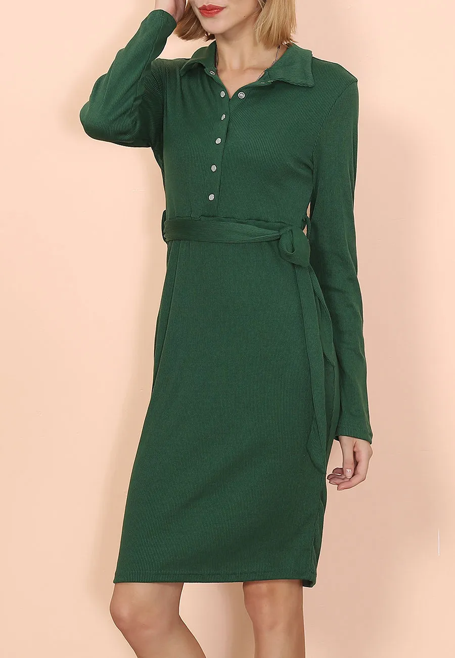 Half Button Front Shirt Dress