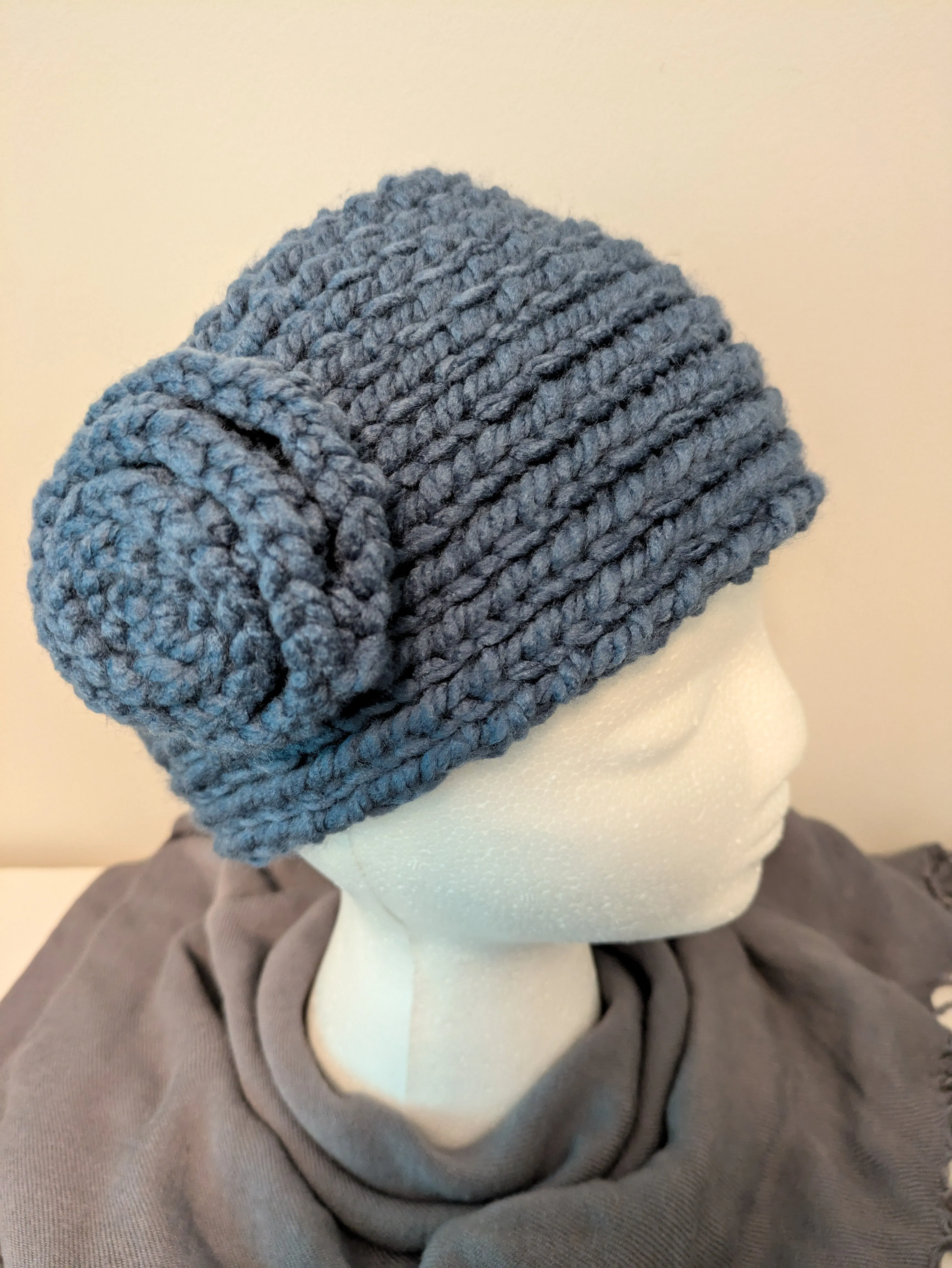 Headband Earwarmer - Flower style - Color: Denim