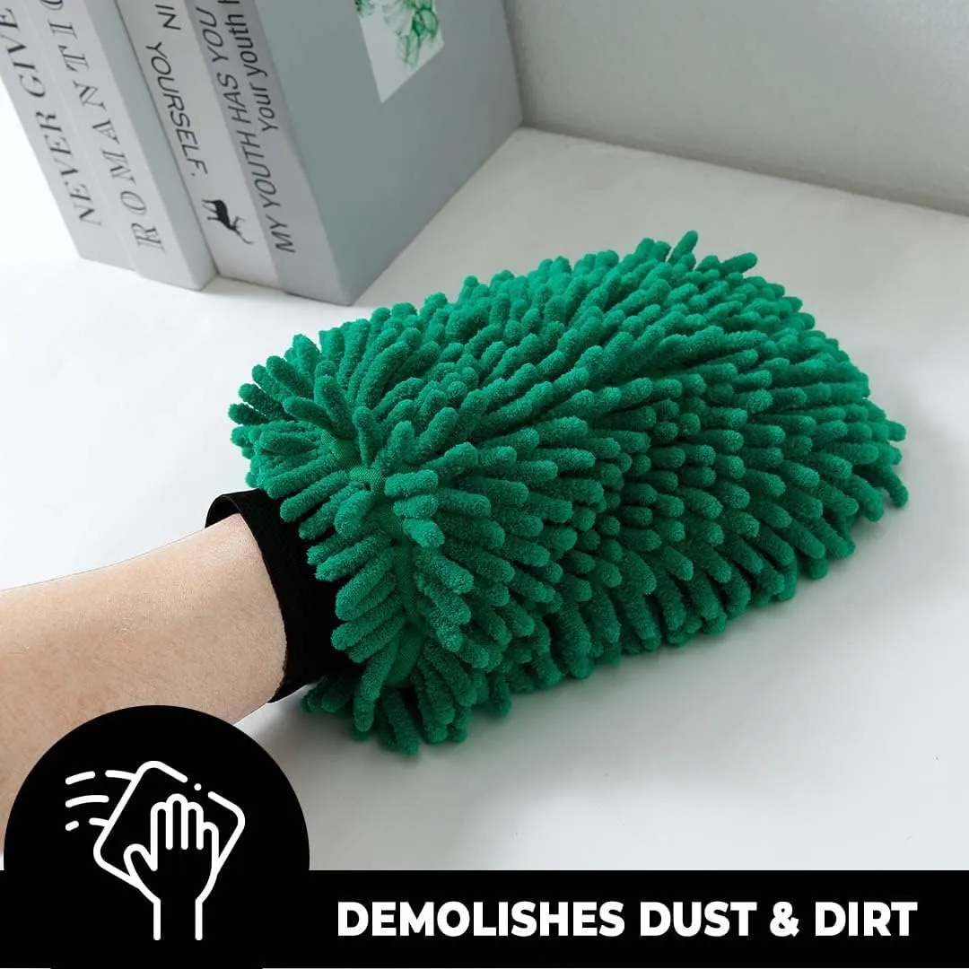 Homestic Pack of 3 Chenille Dry Mitt Gloves|Multi-Purpose Gloves for Kitchen, Home & Laptop Cleaning|Lint & Scratch Free|Super Absorbent|Extra Large But Light Weight |FH8059|Emerald Green