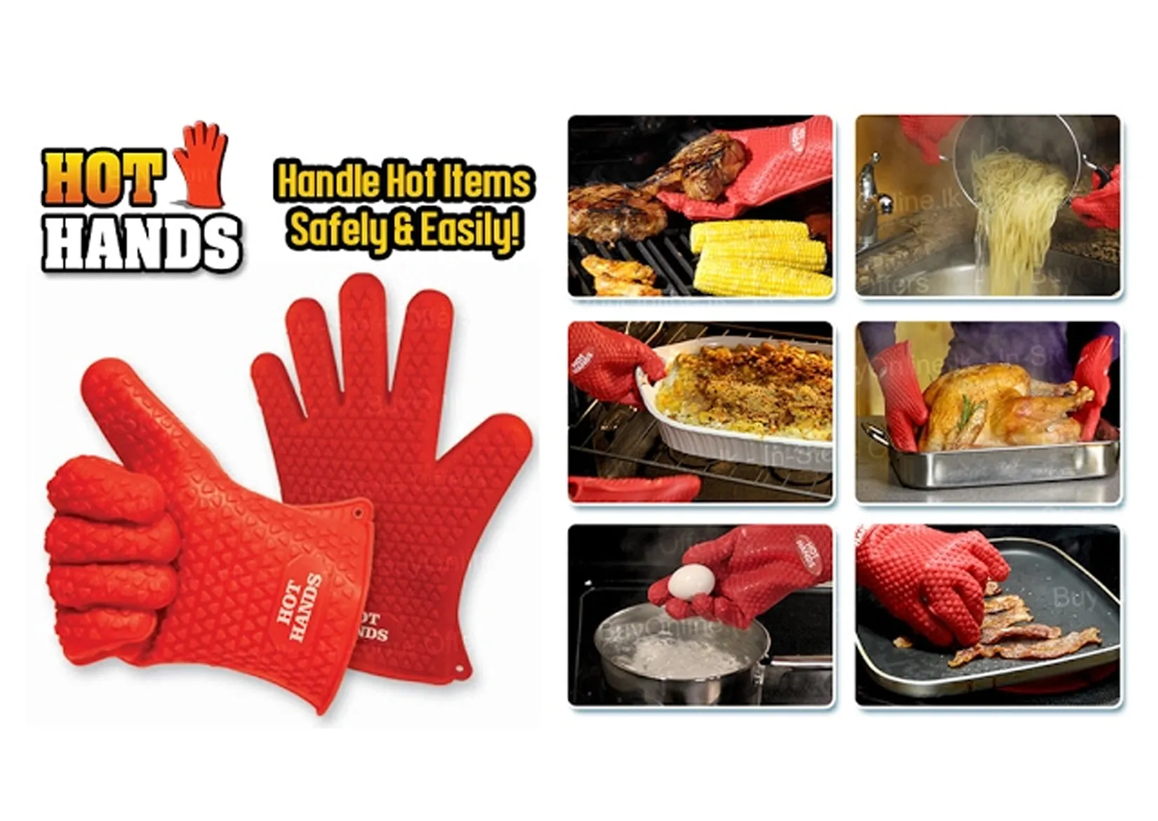 Hot Hands Heat-Resistant Non-Slip Silicone Cooking Gloves - Two Pack